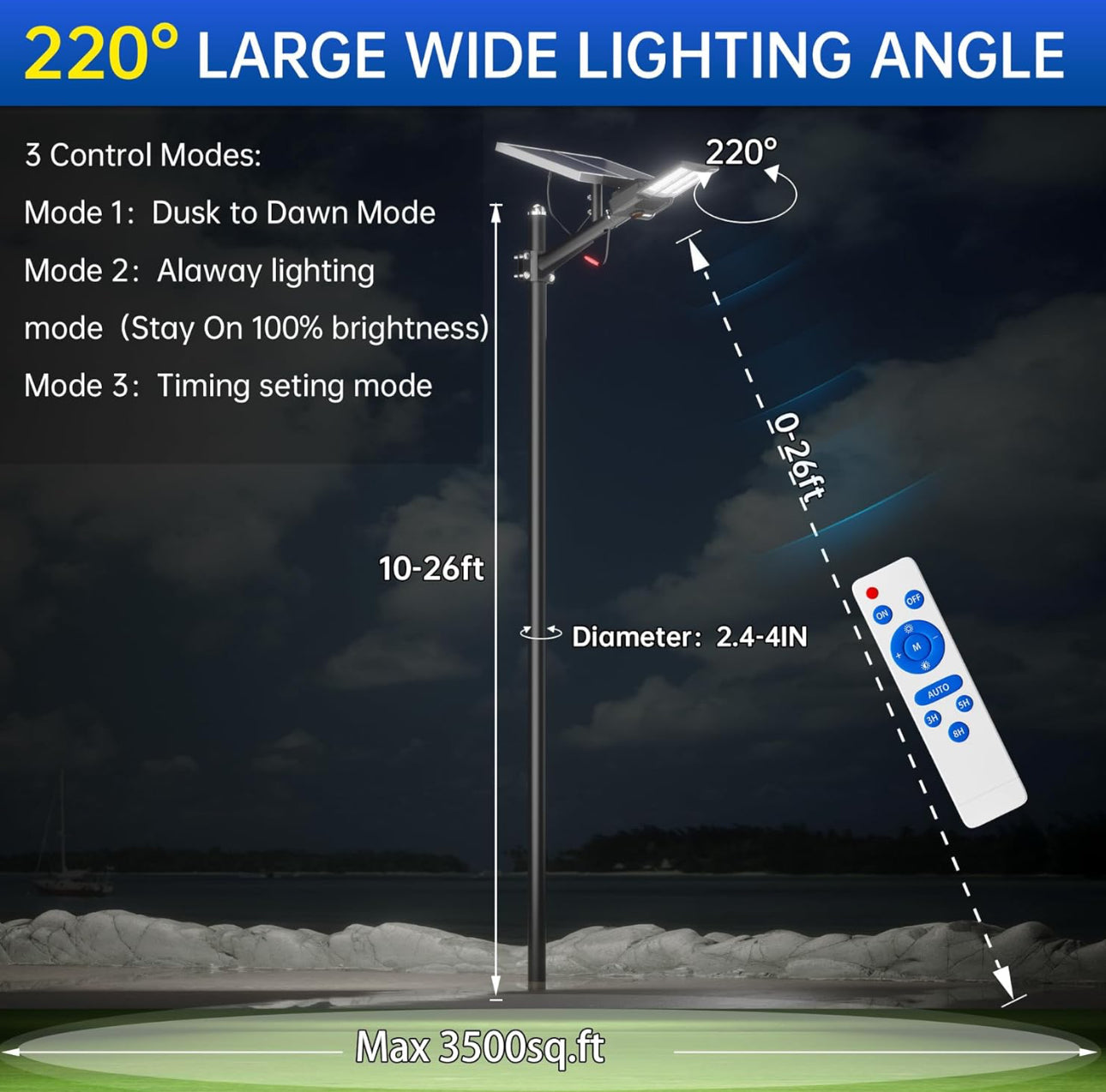 9500W Aluminum Solar Street Lights Outdoor, 500000LM High Powered Commercial Parking Lot Lights 6500K Dusk to Dawn with Remote - Energize Trek