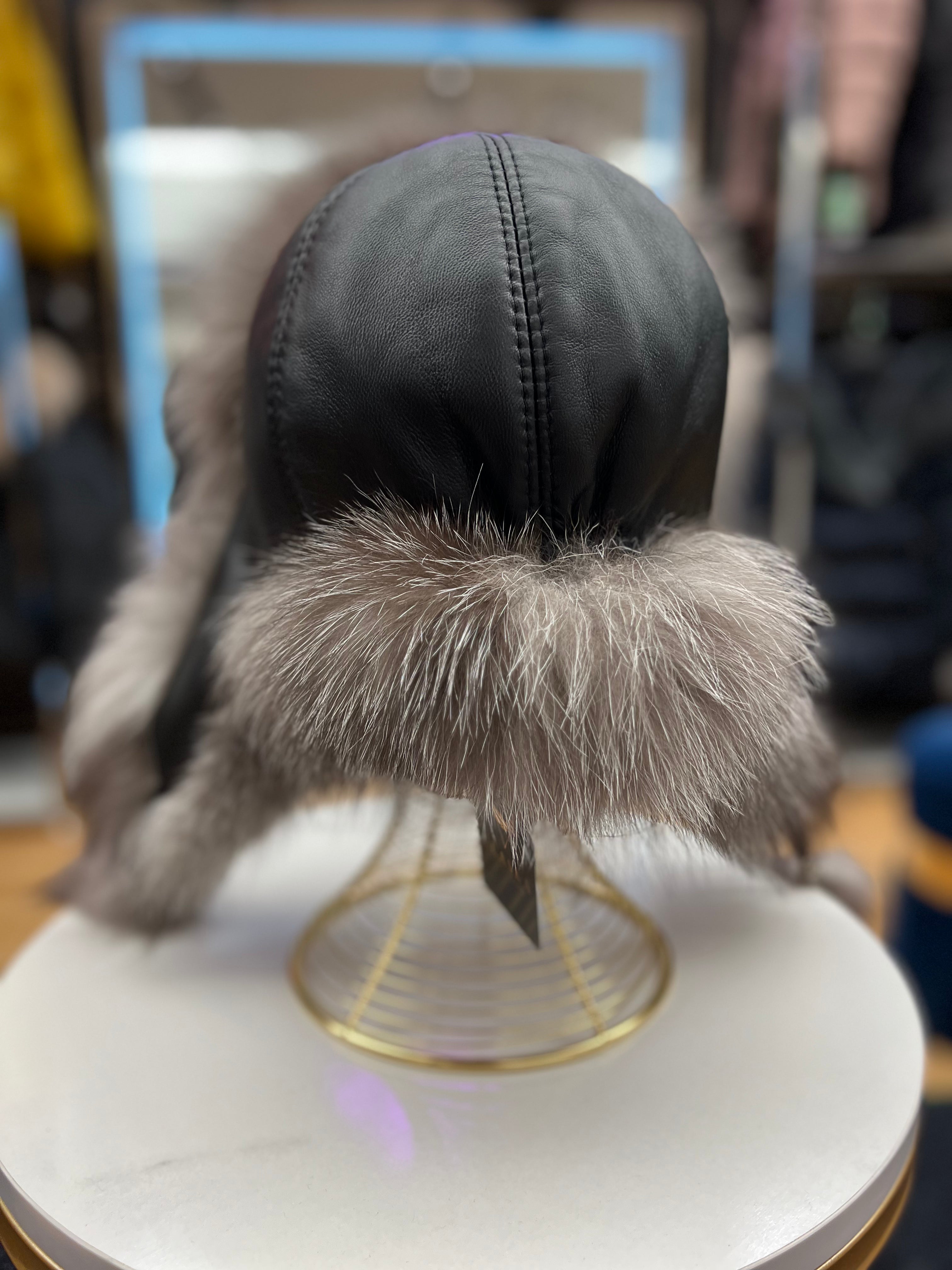 Genuine Silver Fox Fur Genuine Leather Hat - Energize Trek
