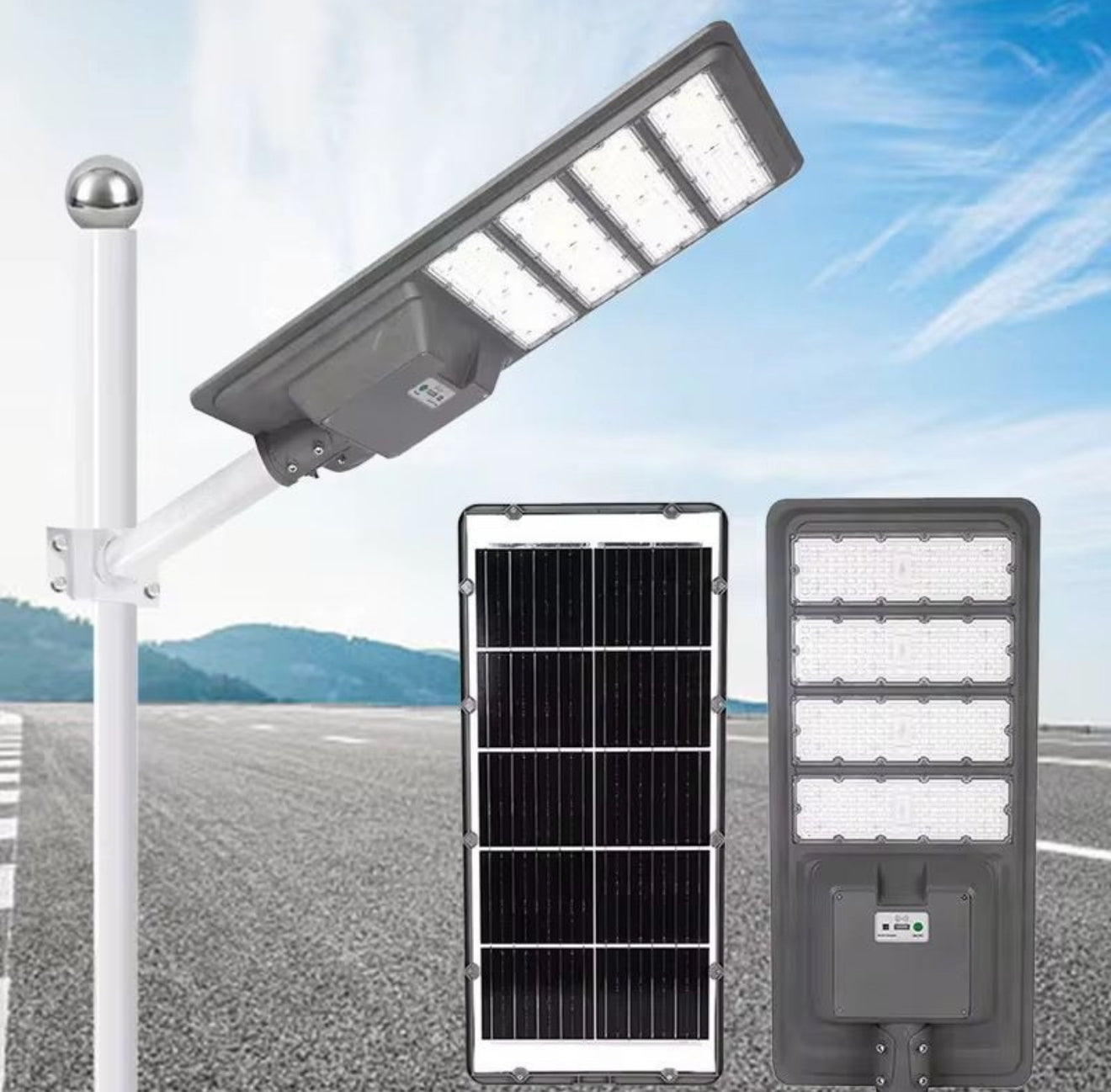 9000W Aluminum Frame All In One Solar Street /Parking Lights Motion Sensor, Dusk to Dawn 180000LM with Remote Control - Energize Trek