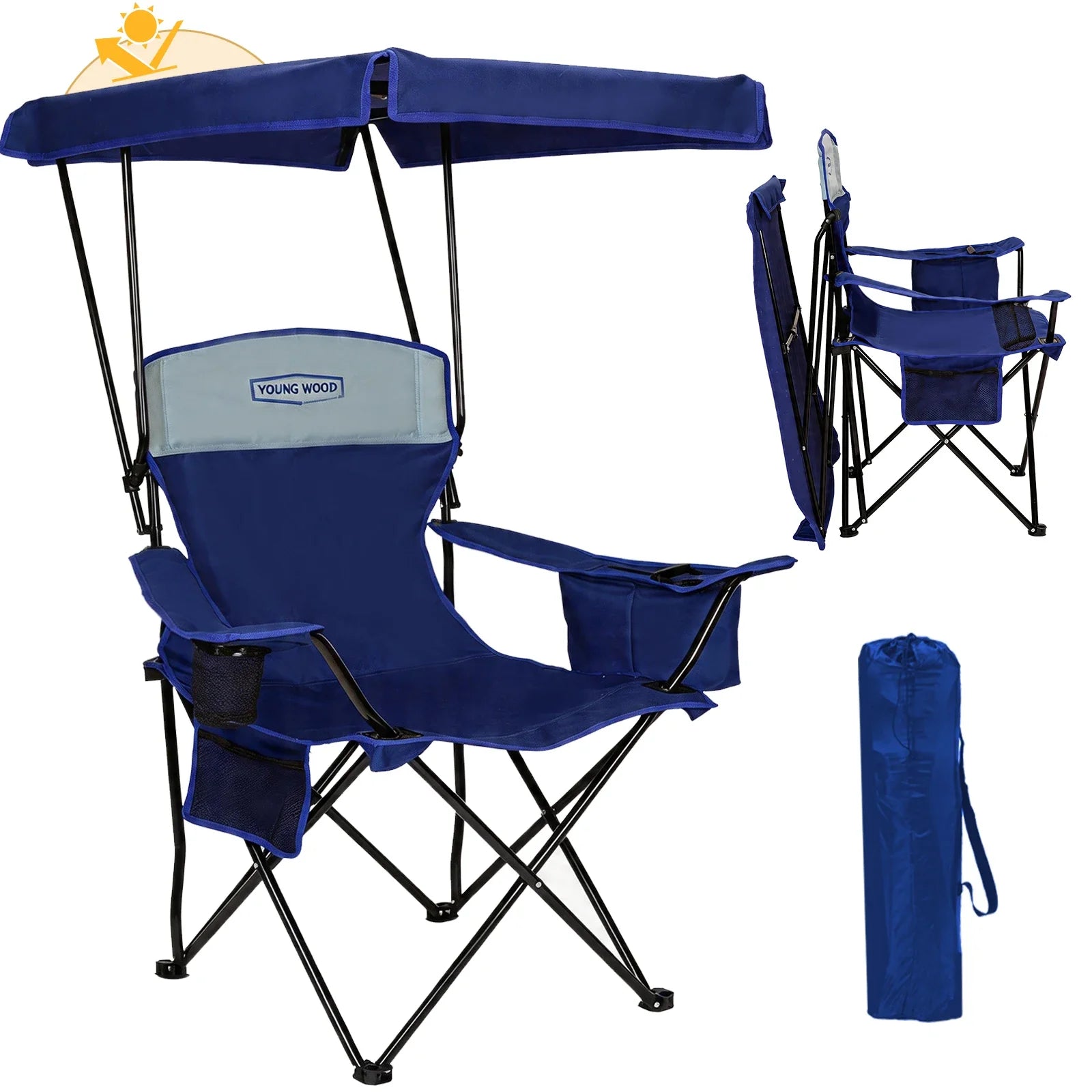 GERC Foldable Camping Chair With Sun Shade, Cooler Bag And Cup Holder Pocket - Energize Trek