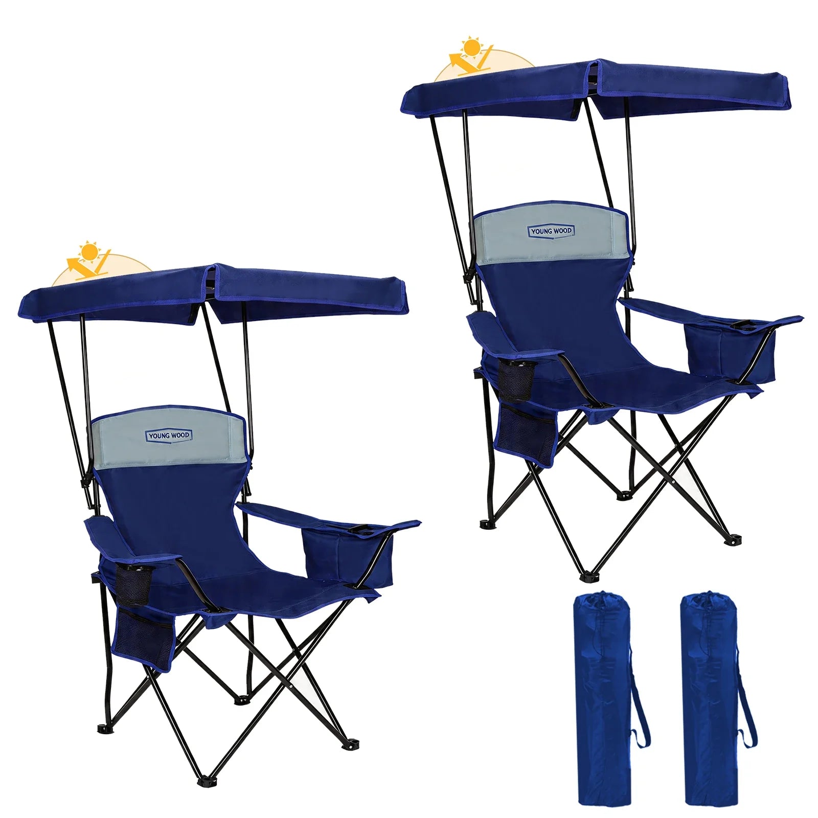 GERC Foldable Camping Chair With Sun Shade, Cooler Bag And Cup Holder Pocket - Energize Trek