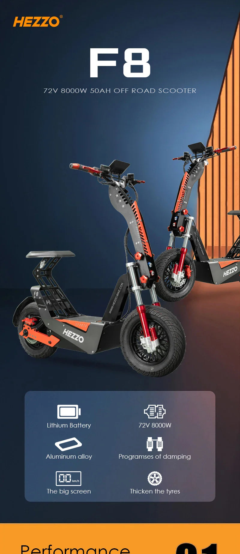 HEZZO-F8 Electric Scooter - 8000W Power, Max Speed 100 Km/h - Energize Trek