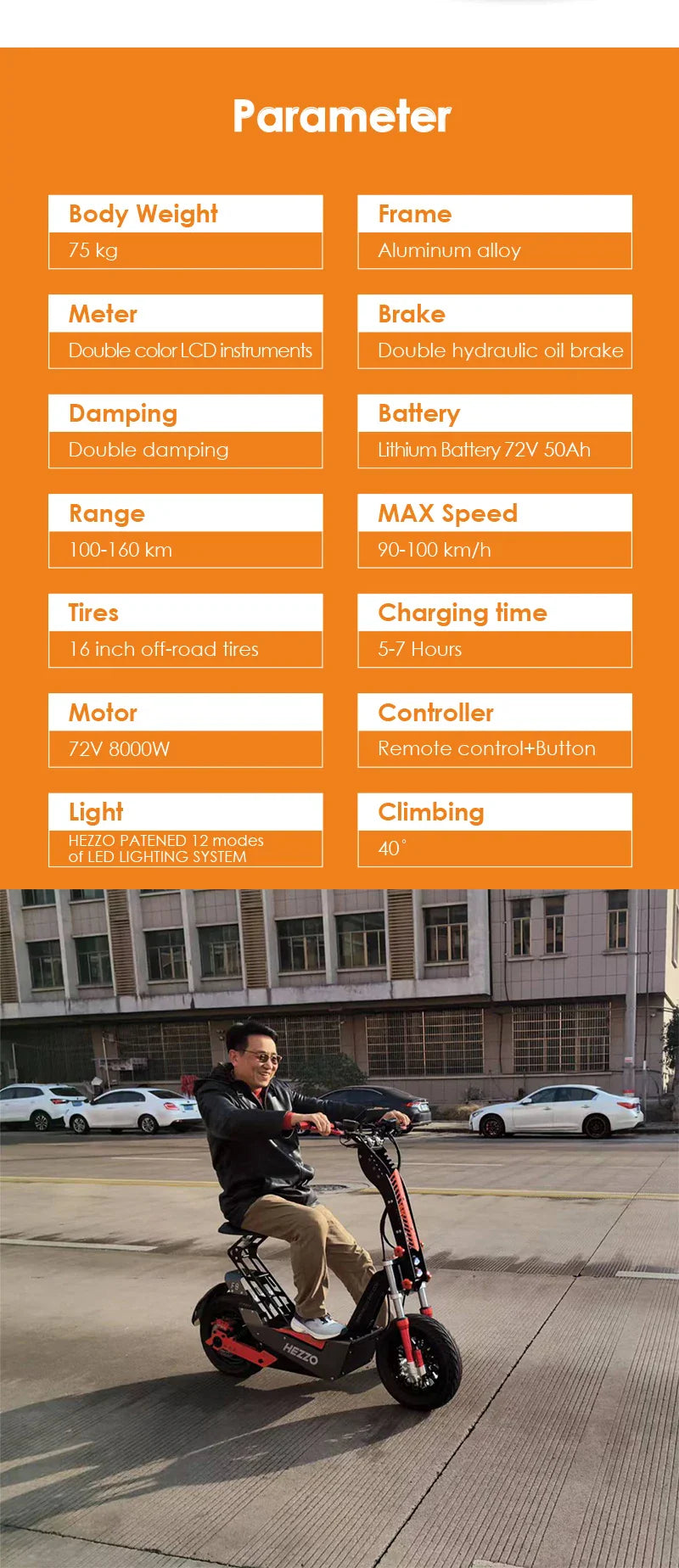 HEZZO-F8 Electric Scooter - 8000W Power, Max Speed 100 Km/h - Energize Trek