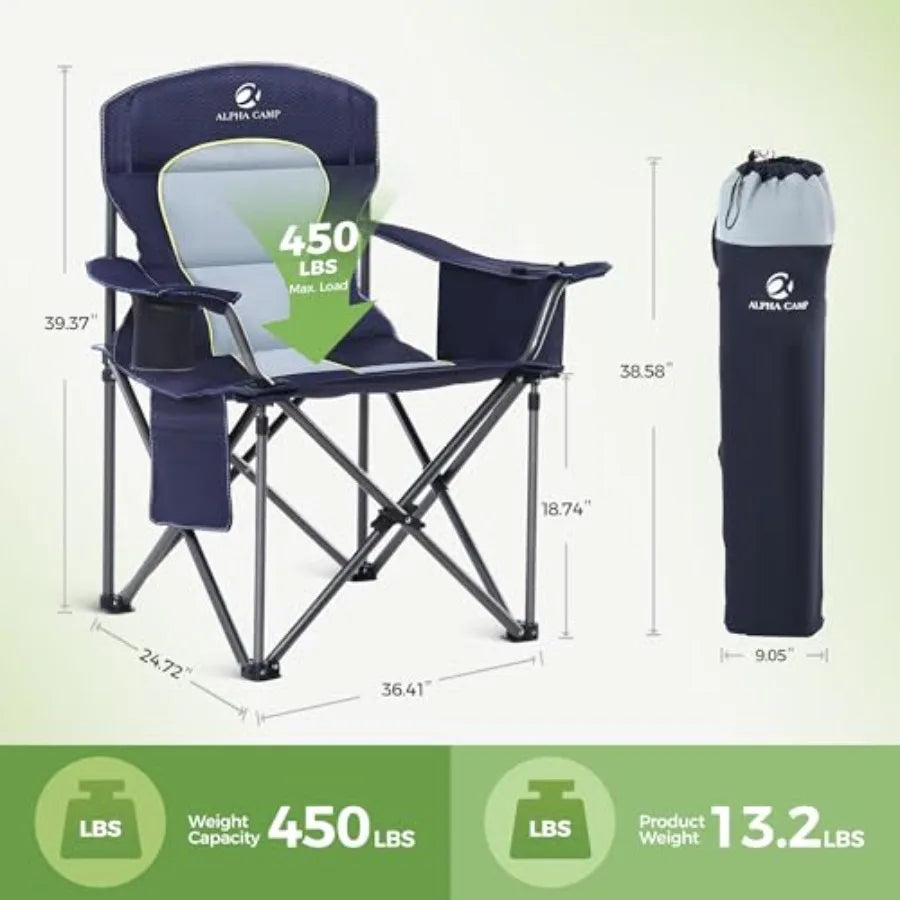 Heavy Duty Folding Camping Chair With Padded Seat And Cup Holder - Energize Trek