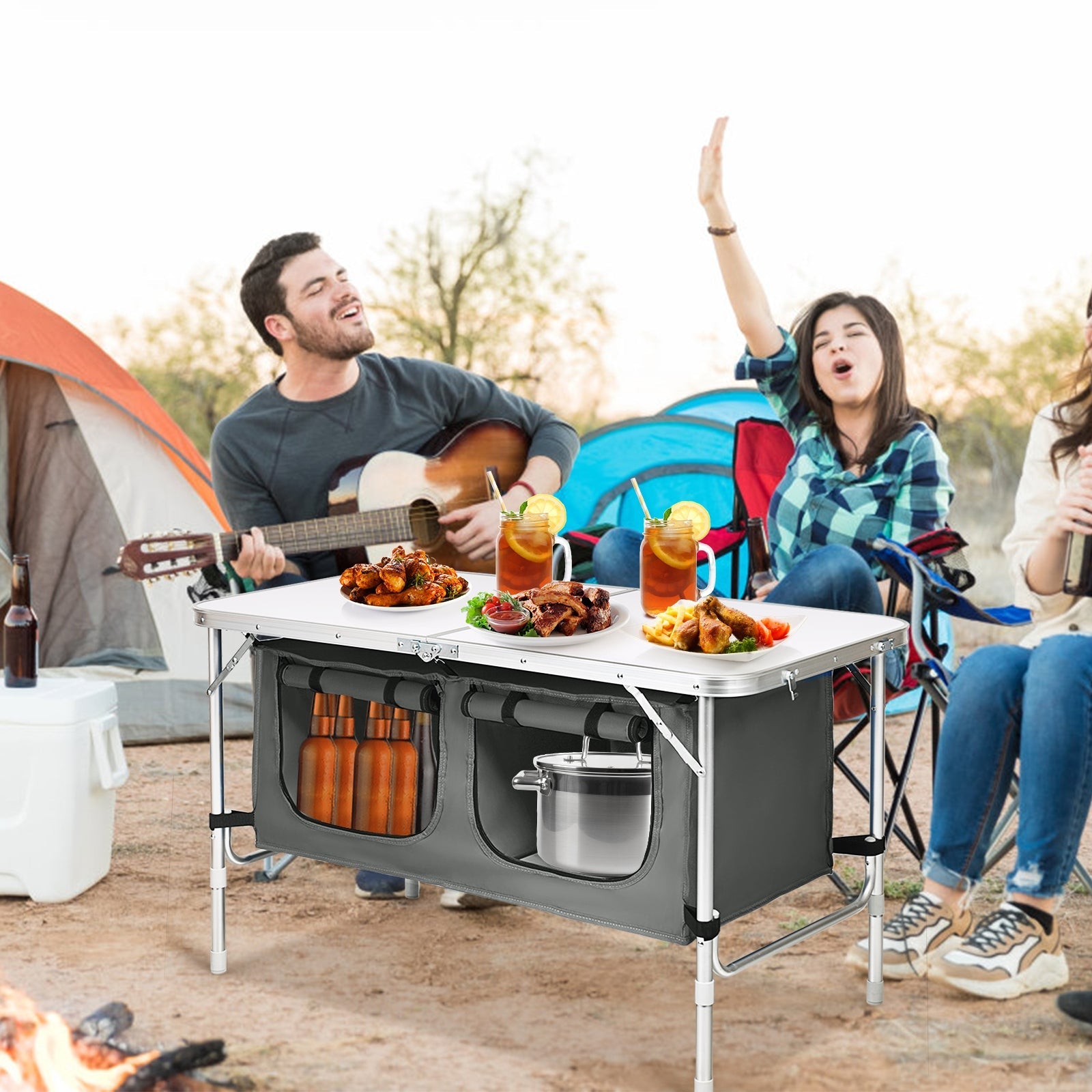 Height Adjustable Folding Camping Table-Gray - Energize Trek