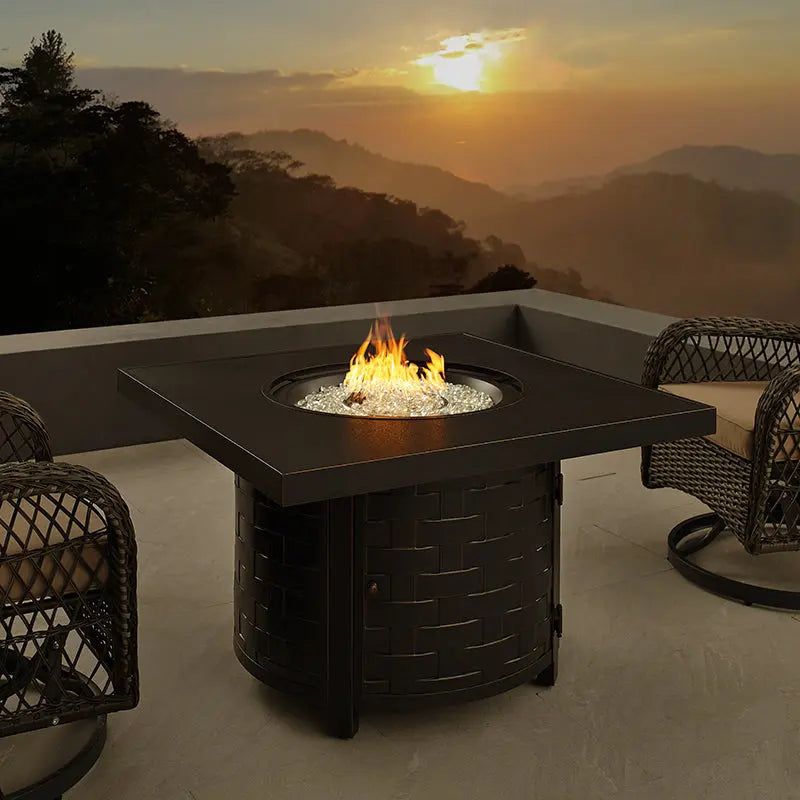 Henley 40" Round Aluminum Basketweave Convertible Gas Fire Pit Table - Energize Trek