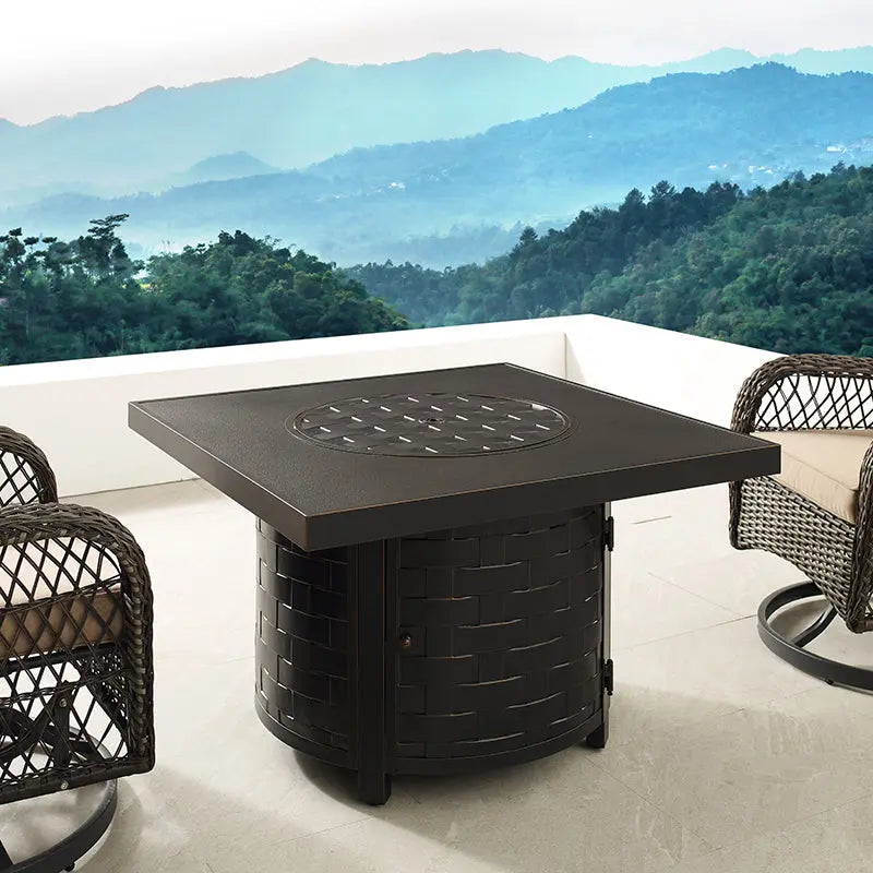 Henley 40" Round Aluminum Basketweave Convertible Gas Fire Pit Table - Energize Trek
