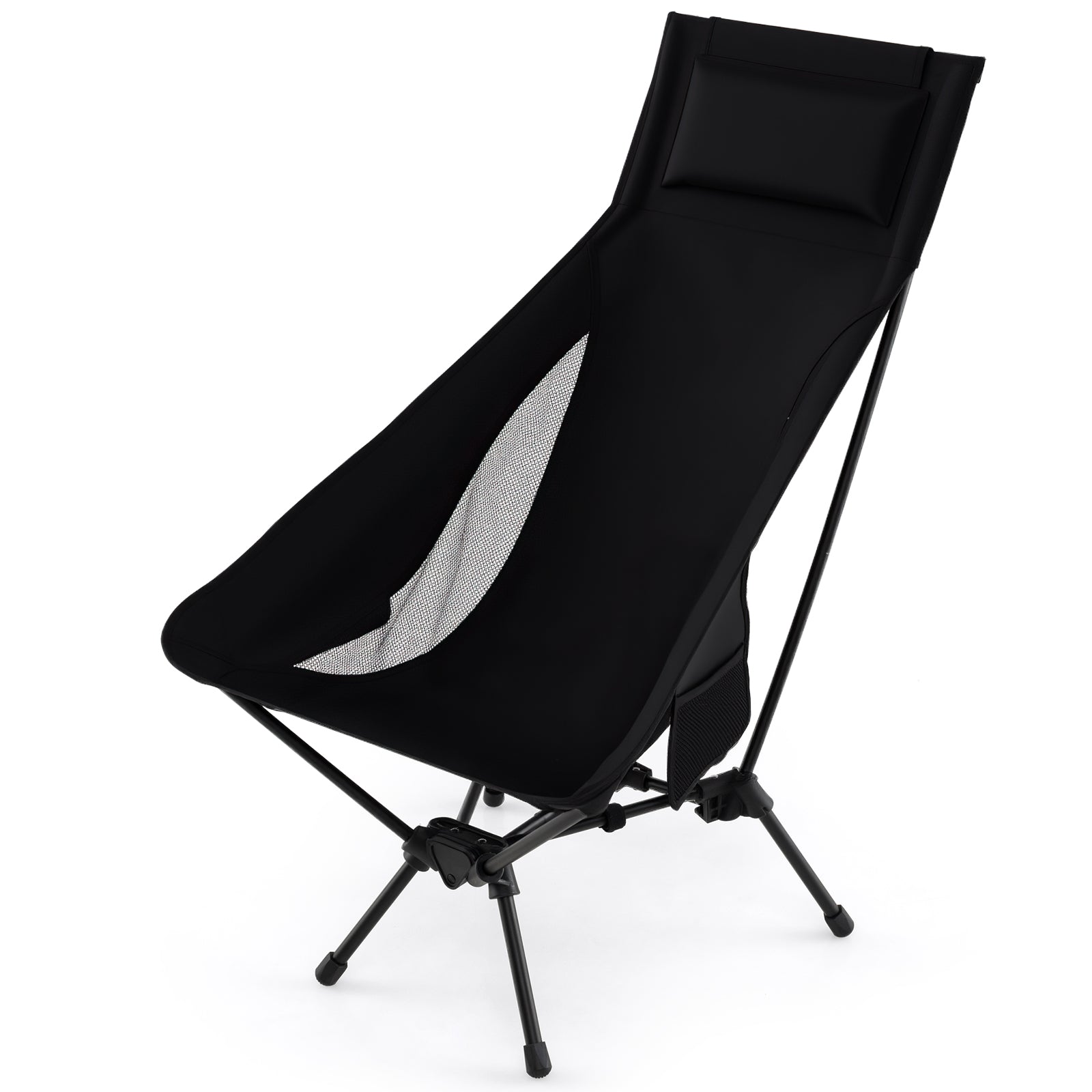 High Back Portable Camping Chair with Compact Carry Bag and Pillow-Black - Energize Trek
