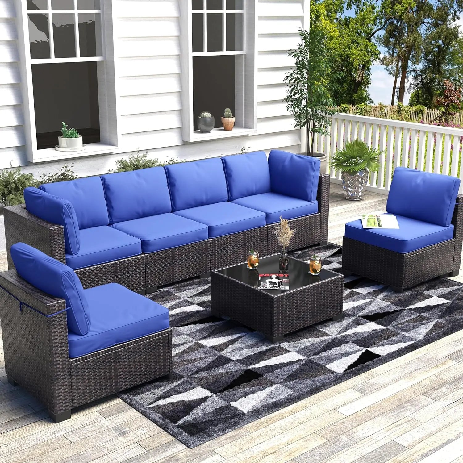 HobbyLane 7 Piece Modular Outdoor Furniture Set PE Rattan Wicker Garden - Energize Trek