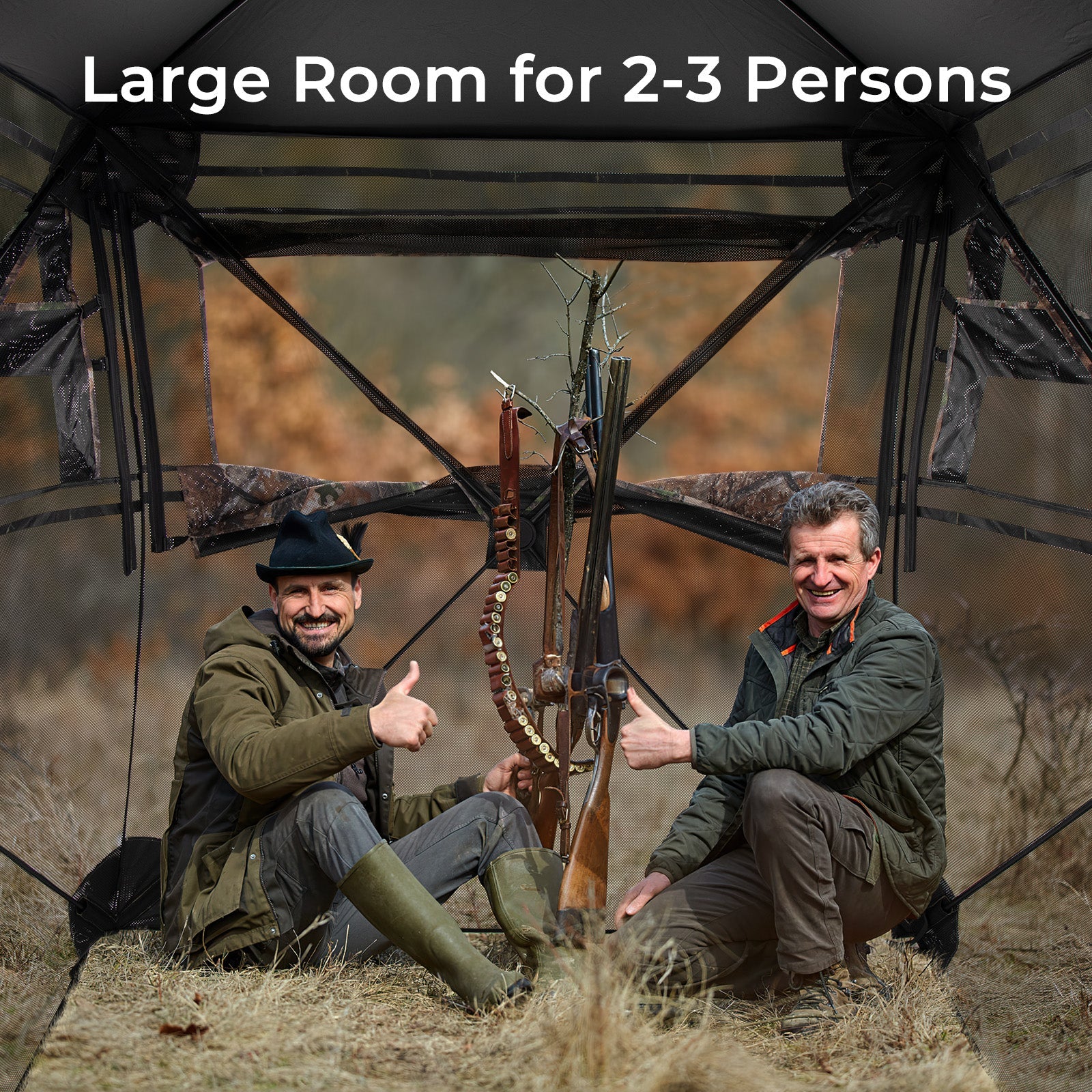 Hunting Blind 360 Degree One-Way See-Through Ground Blind for 2-3 Person - Energize Trek