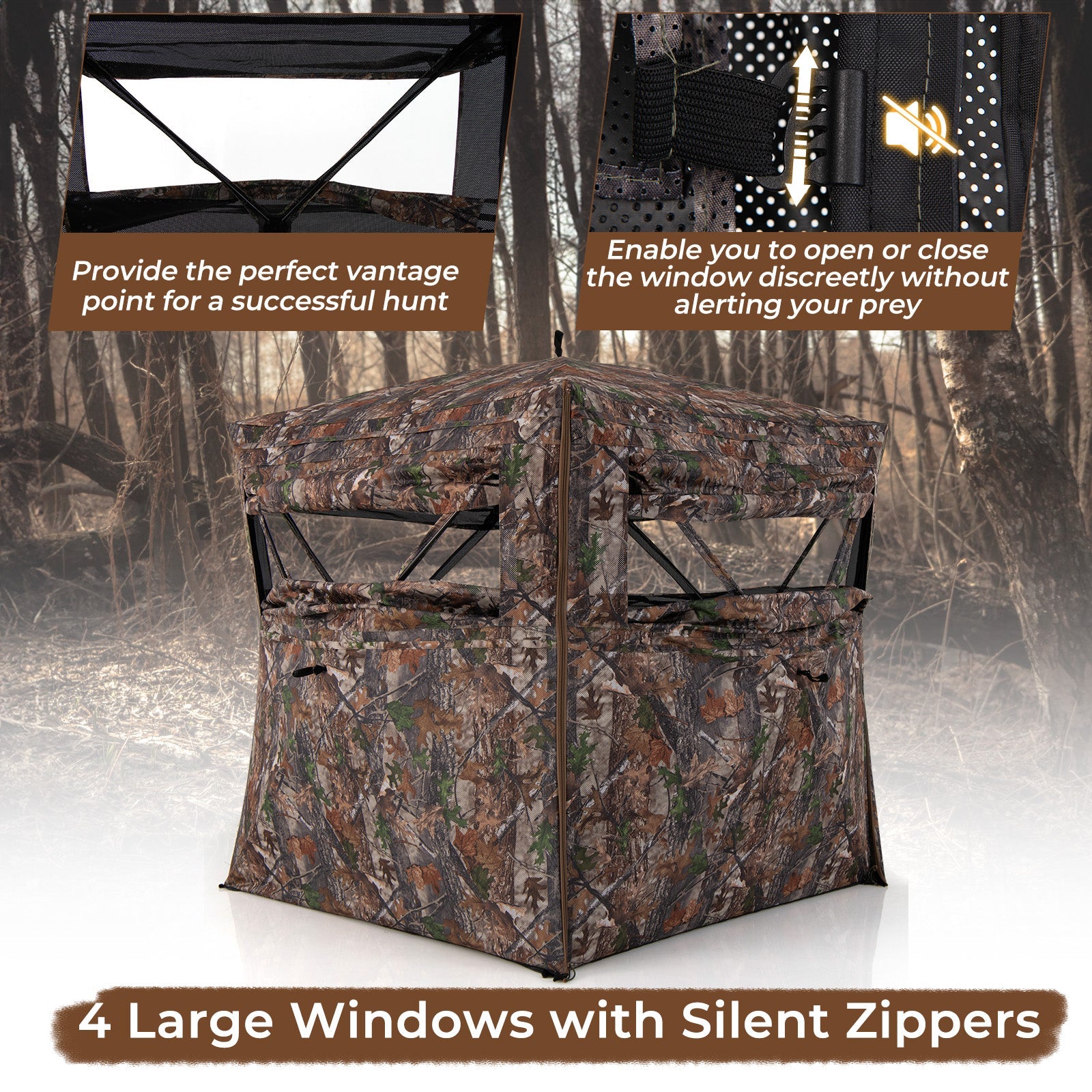 Hunting Blind 360 Degree One-Way See-Through Ground Blind for 2-3 Person - Energize Trek