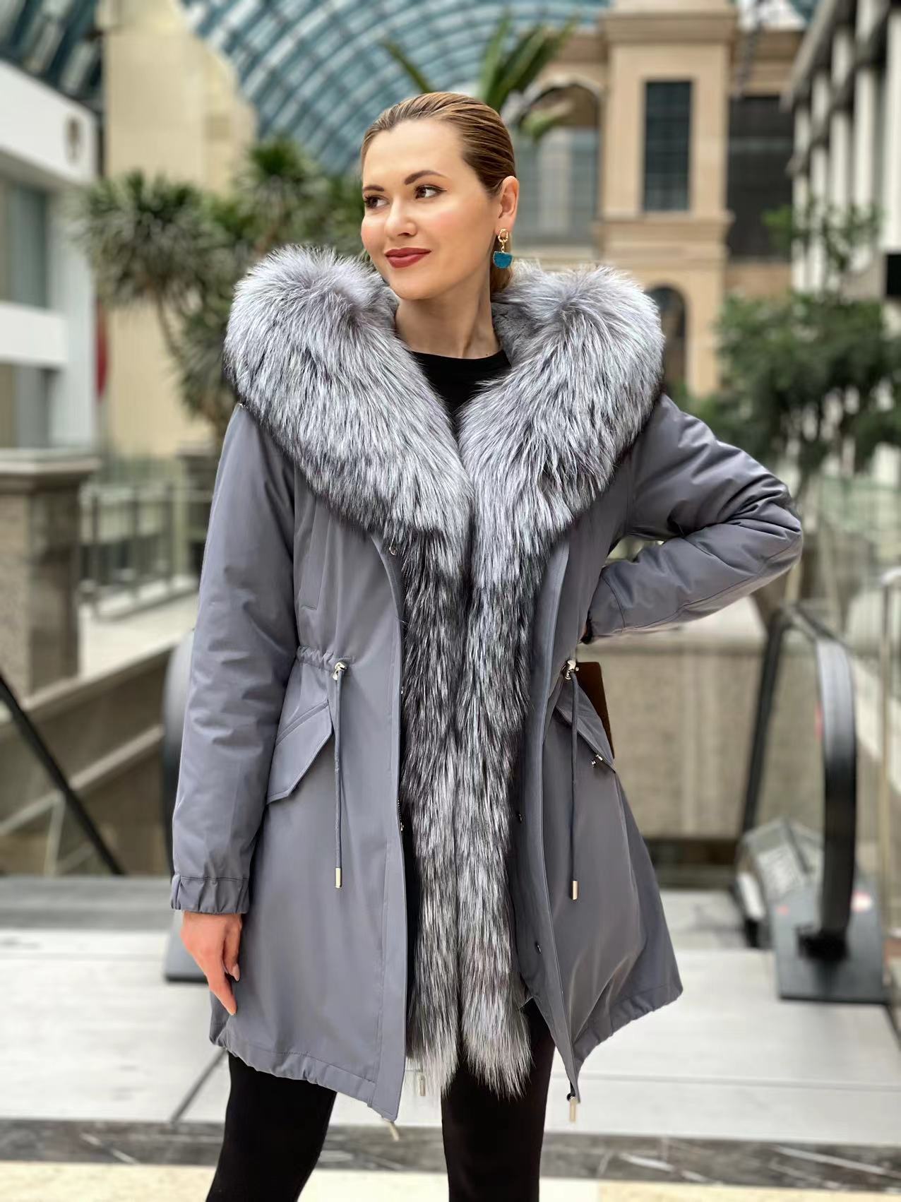 Silver Fox Fur Trim Rabbit Fur Insulated Parka - Energize Trek