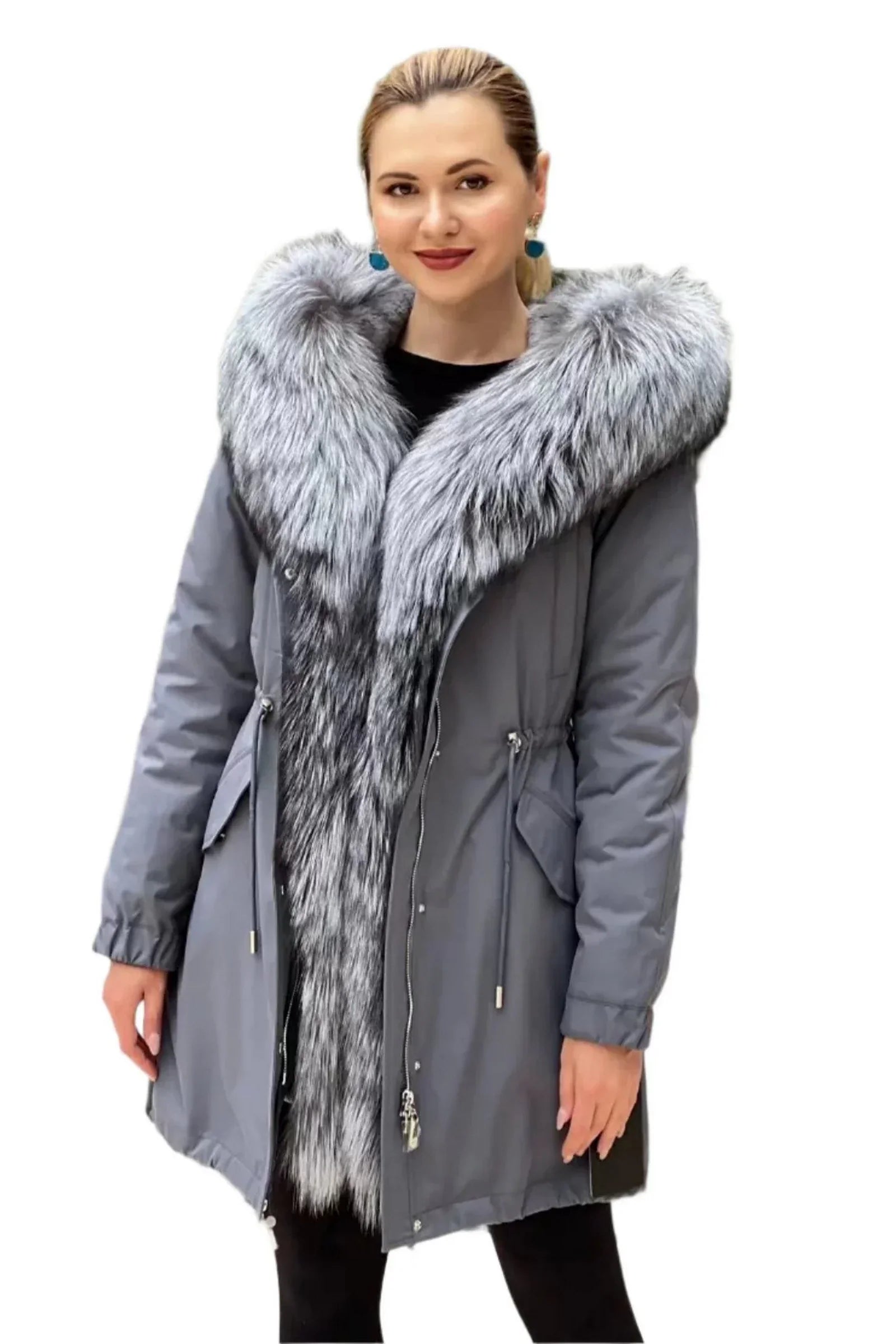 Silver Fox Fur Trim Rabbit Fur Insulated Parka - Energize Trek
