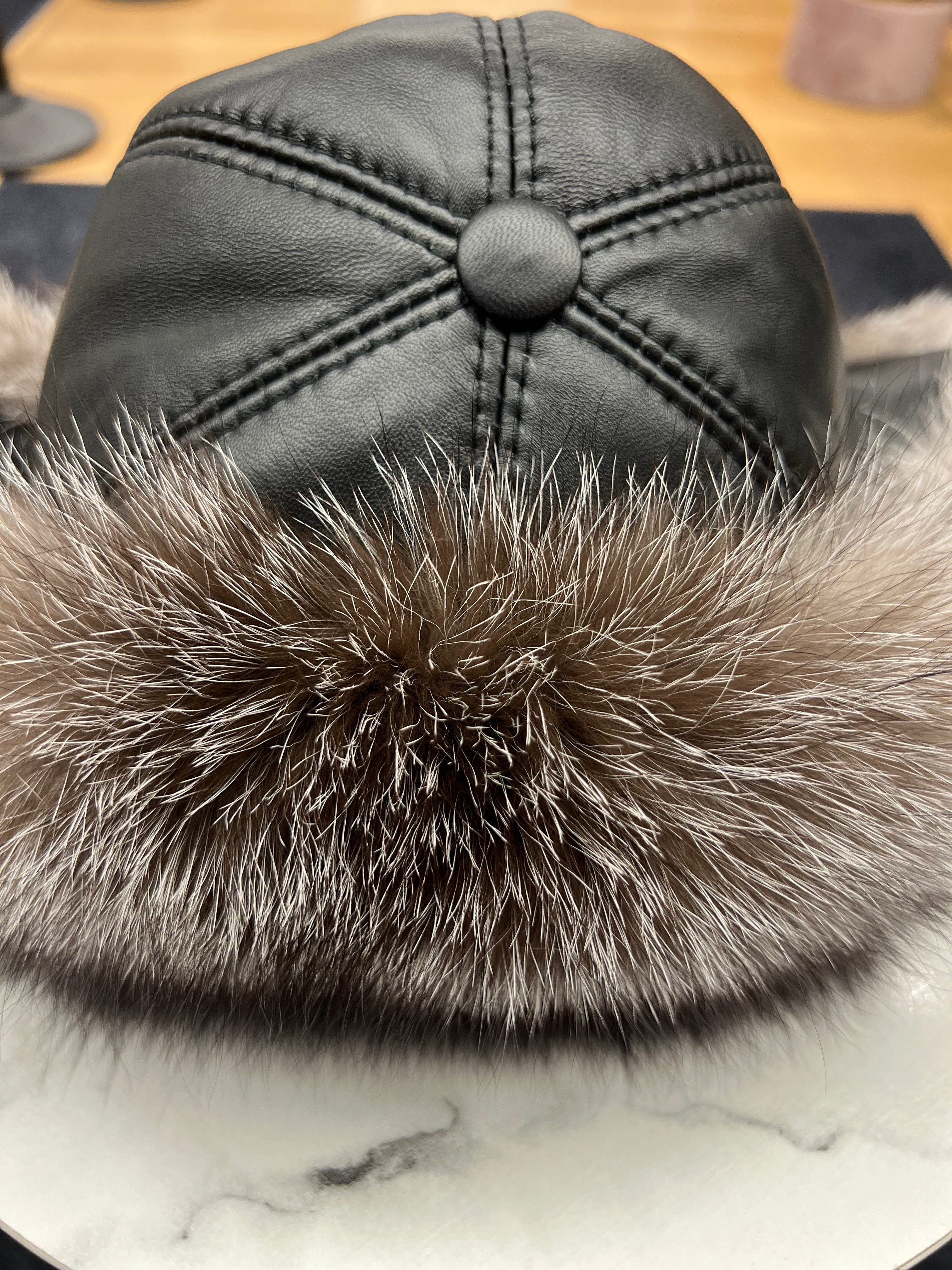 Genuine Silver Fox Fur Genuine Leather Hat - Energize Trek