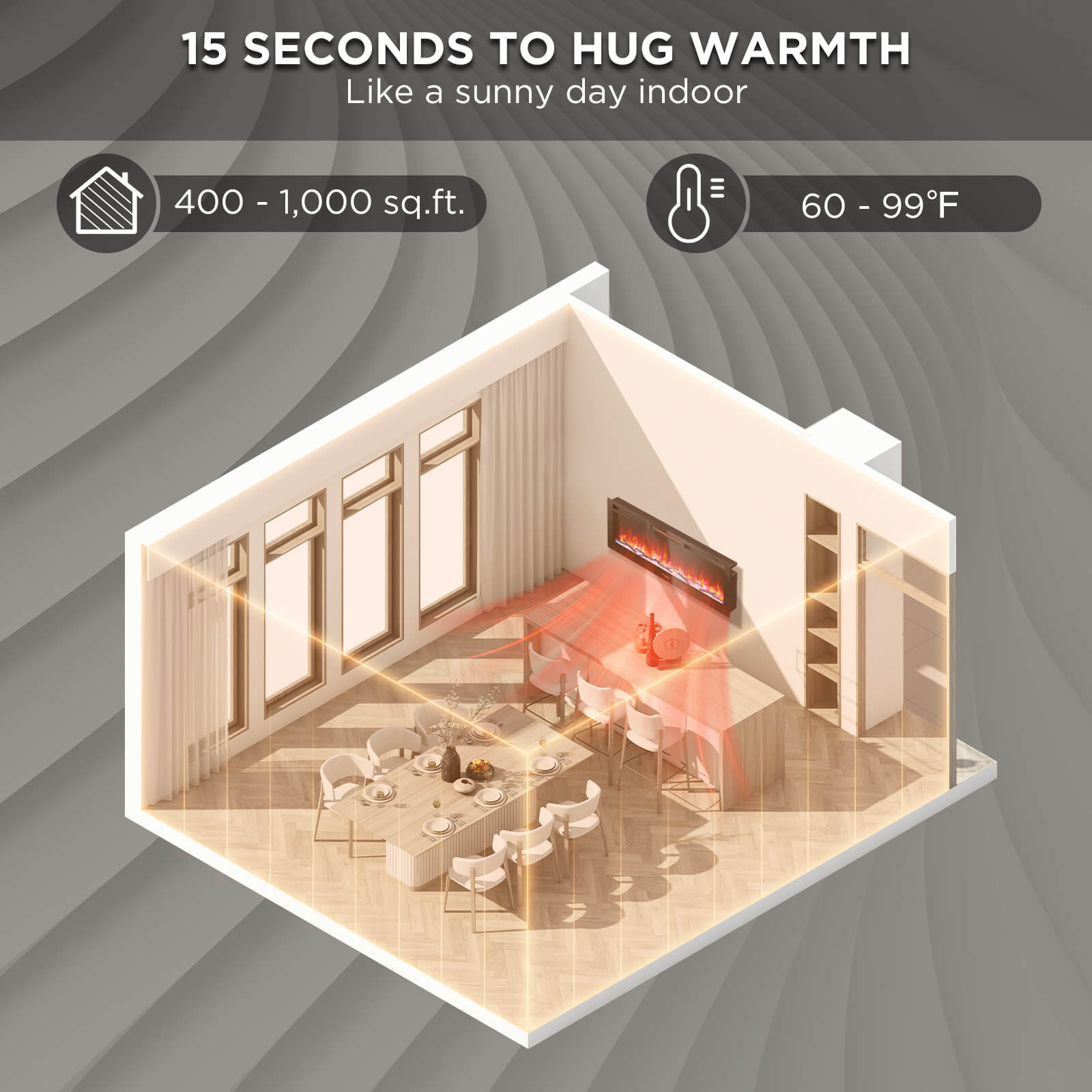 In Flames INF50W-3D WiFi Smart Wall Mounted Electric Fireplace - Tempered Glass - Energize Trek