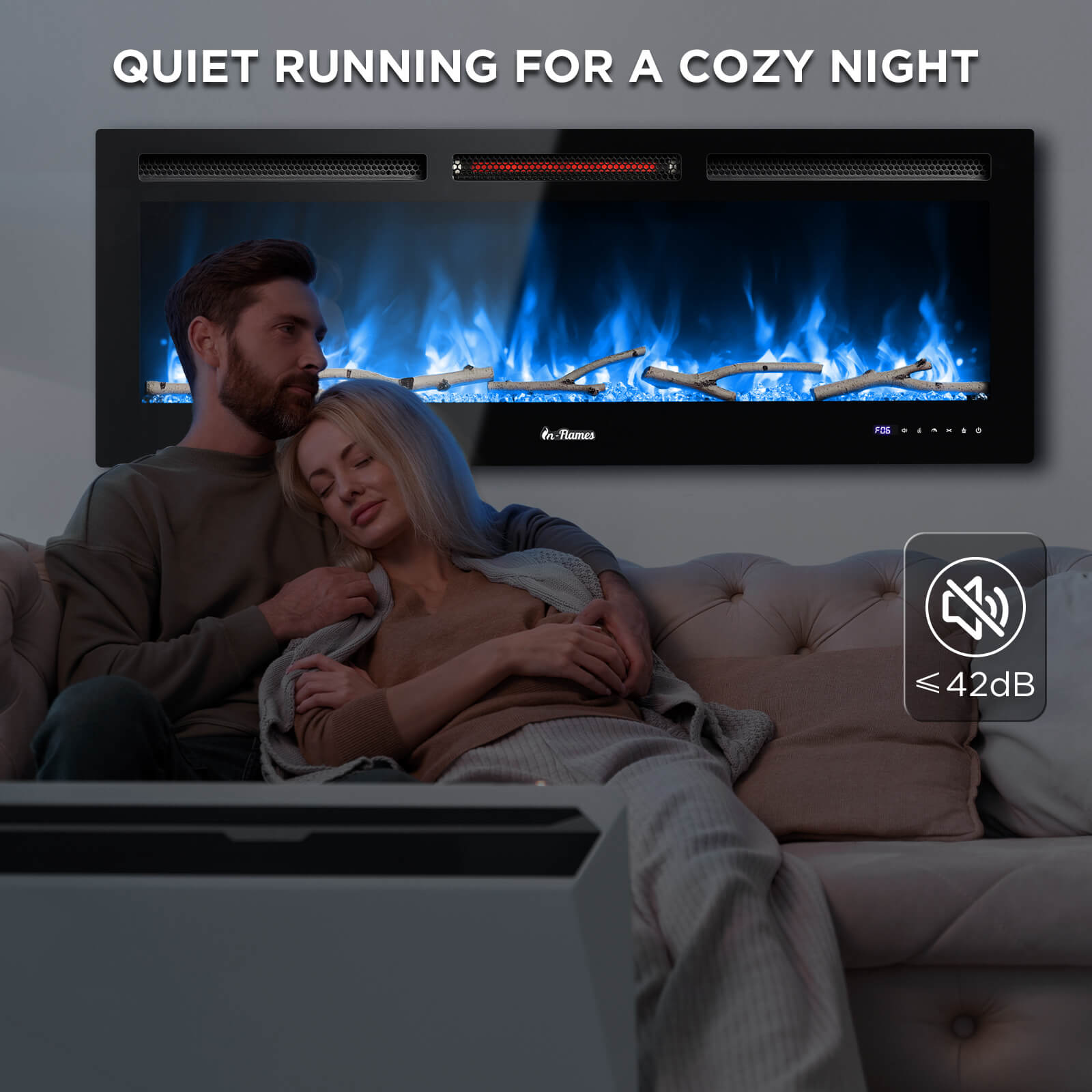 In Flames INF50W-3D WiFi Smart Wall Mounted Electric Fireplace - Tempered Glass - Energize Trek