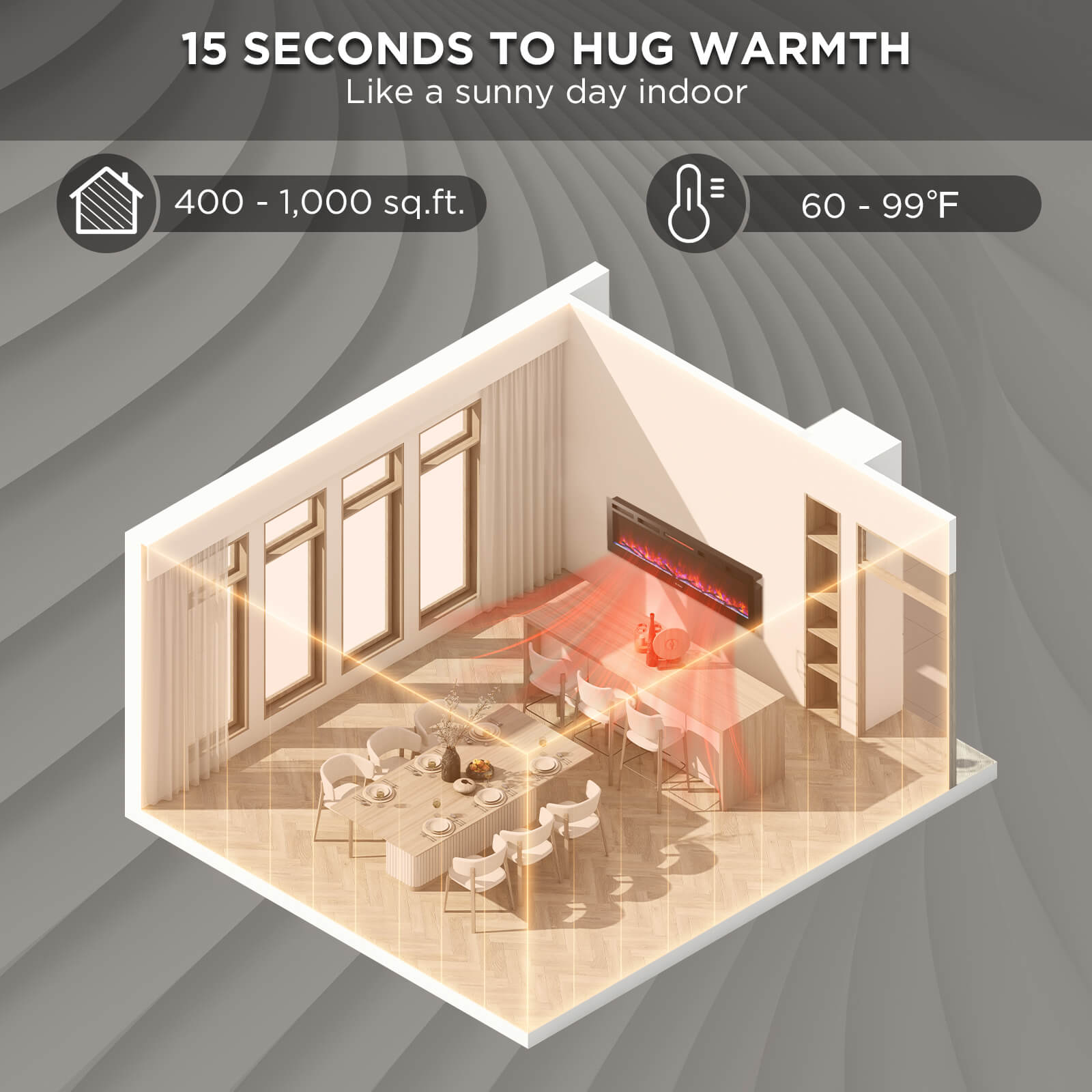 In Flames INF60W-3D WiFi Smart Wall Mounted Electric Fireplace - Tempered Glass - Energize Trek