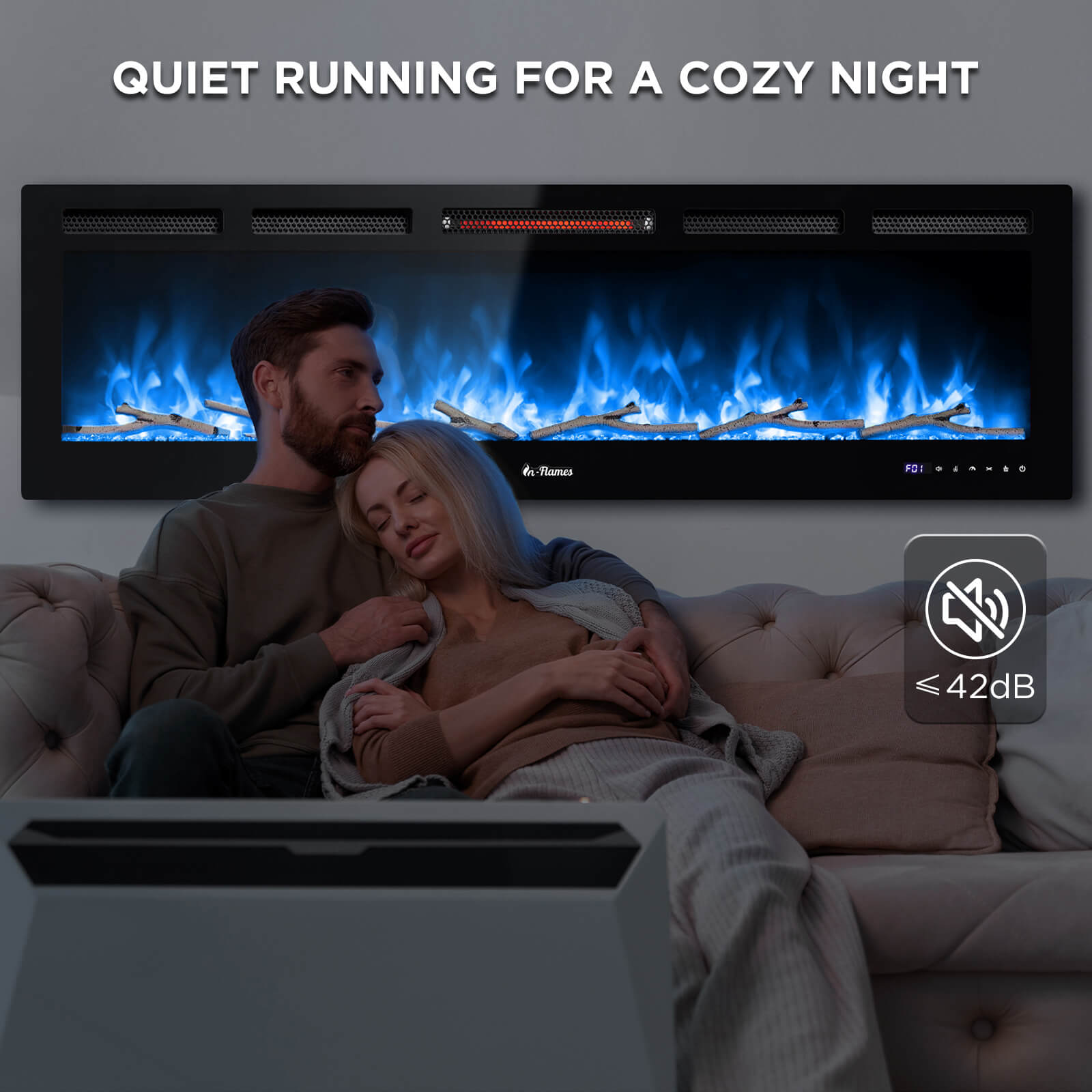 In Flames INF60W-3D WiFi Smart Wall Mounted Electric Fireplace - Tempered Glass - Energize Trek