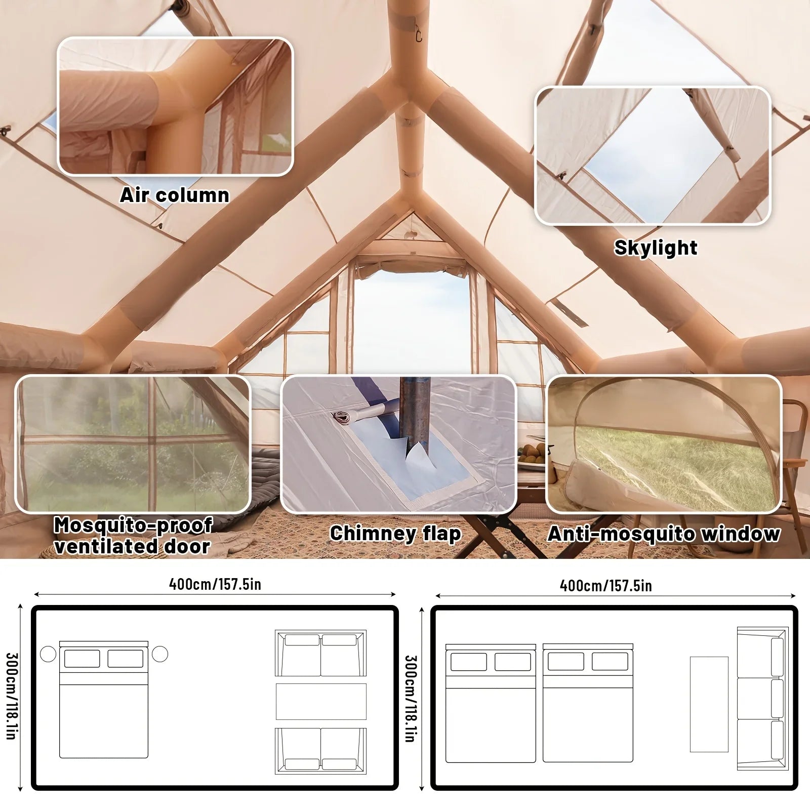 Inflatable Camping Tent With Skylight And Breathable Mesh - Energize Trek