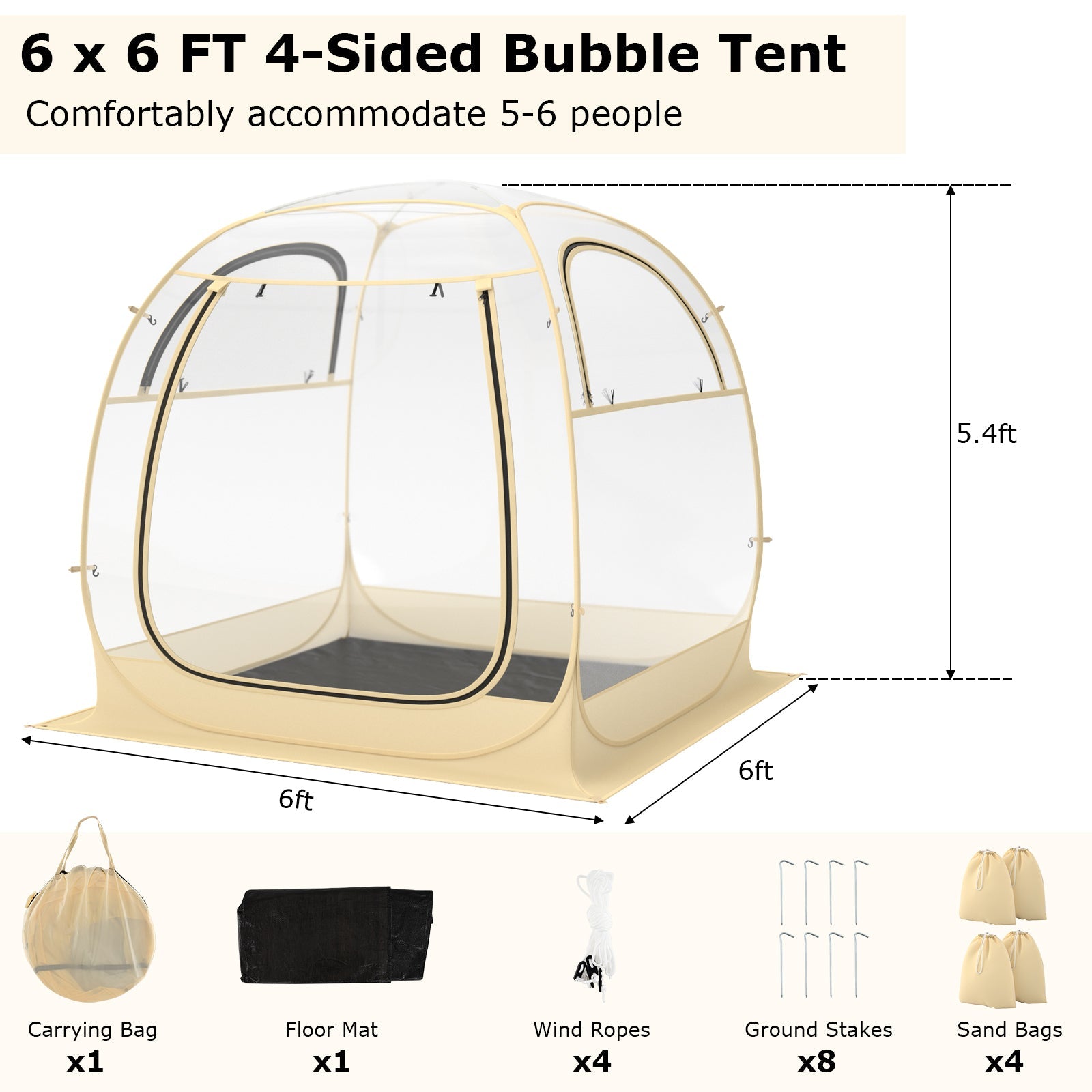 Instant Pop up Sports Tent with Carrying Bag and Floor Mat for 1-2/5-6 People - Energize Trek