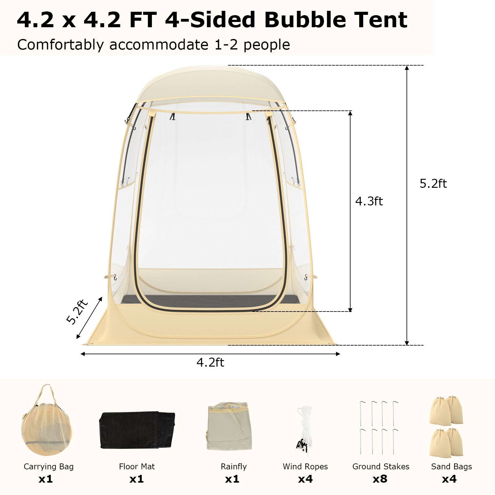 Instant Pop up Sports Tent with Carrying Bag and Floor Mat for 1-2/5-6 People - Energize Trek
