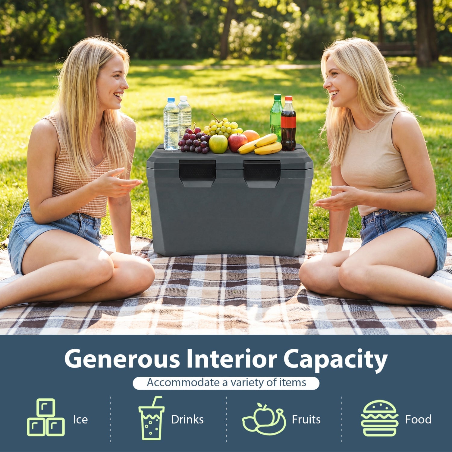 Insulated Portable Cooler Hard Shell Ice Chest with 2 Cup Holders Bottle Opener and Drain Plug - Energize Trek