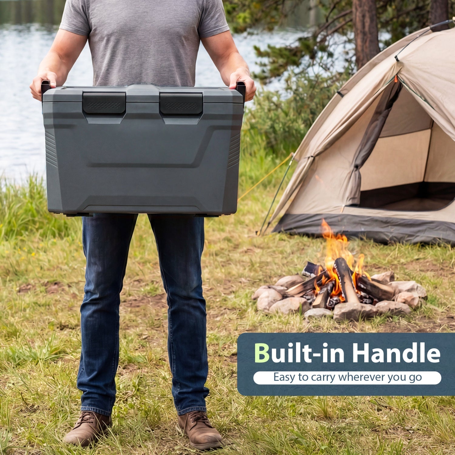 Insulated Portable Cooler Hard Shell Ice Chest with 2 Cup Holders Bottle Opener and Drain Plug - Energize Trek