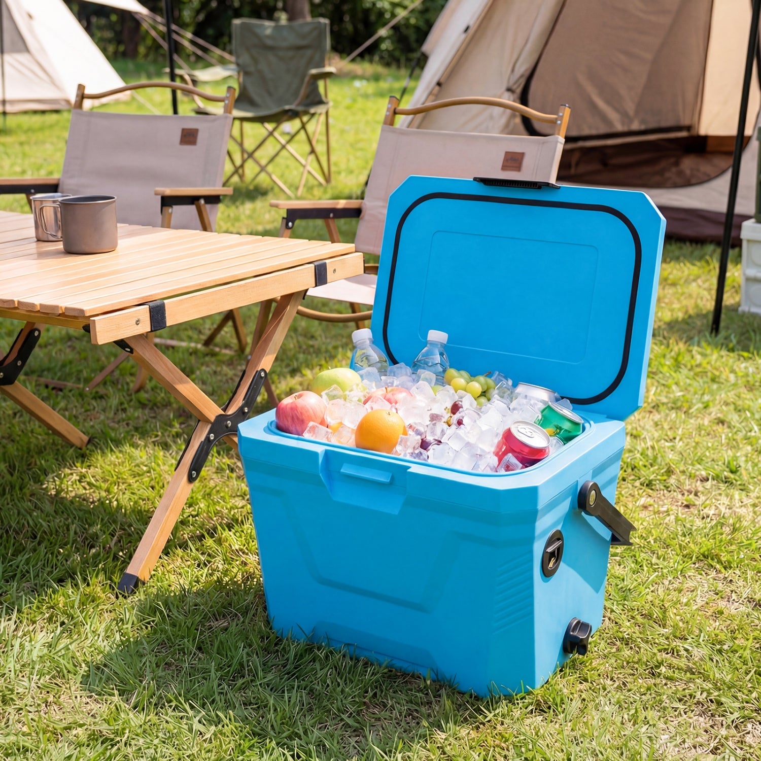 Insulated Portable Cooler Hard Shell Ice Chest with 2 Cup Holders - Energize Trek