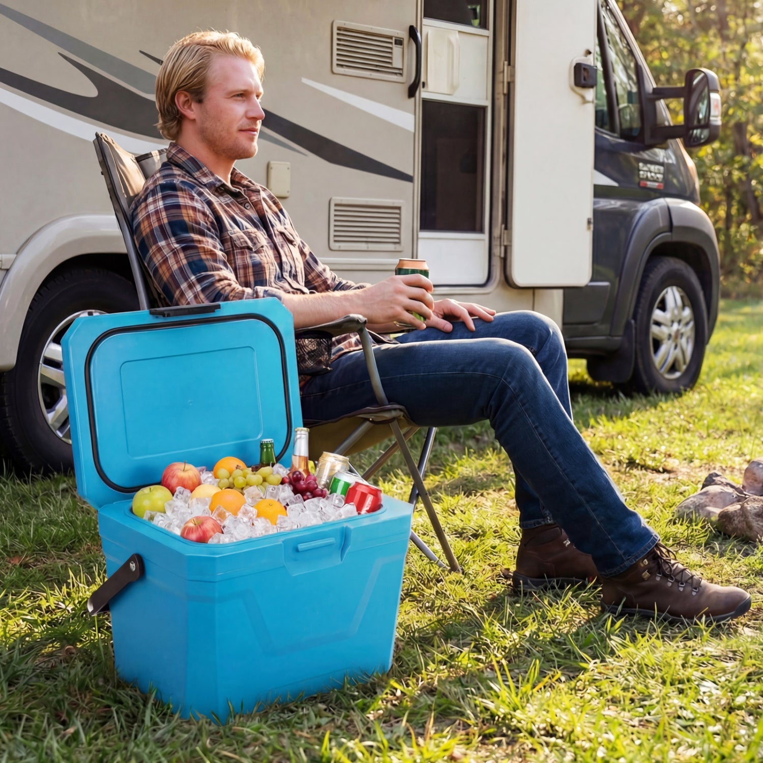 Insulated Portable Cooler Hard Shell Ice Chest with 2 Cup Holders - Energize Trek