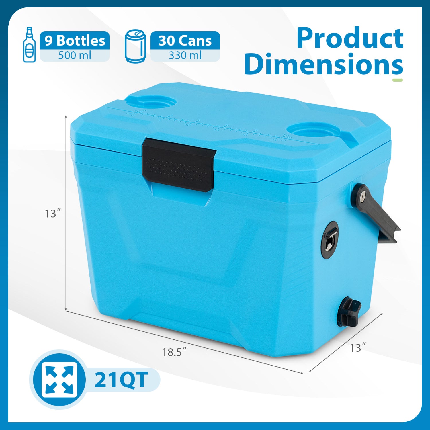 Insulated Portable Cooler Hard Shell Ice Chest with 2 Cup Holders - Energize Trek