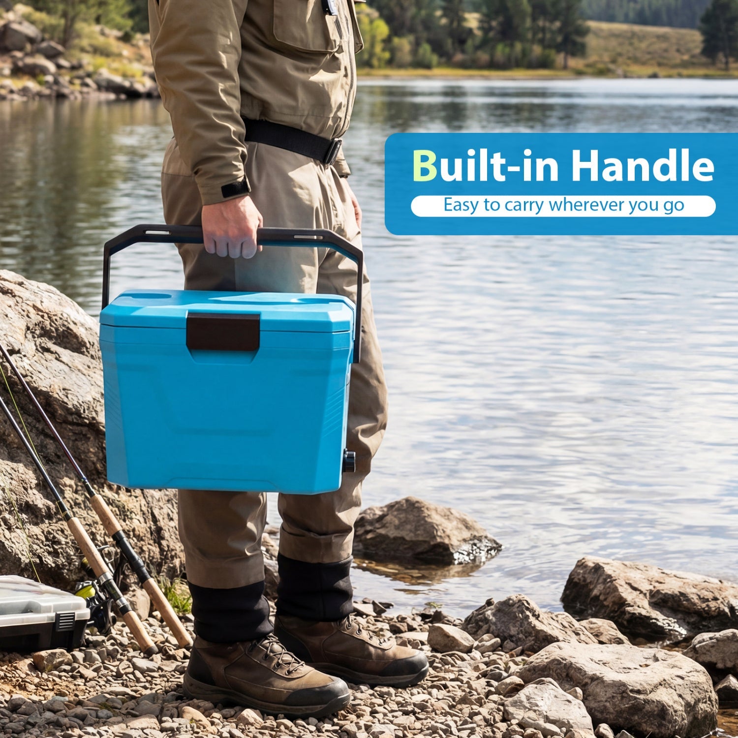 Insulated Portable Cooler Hard Shell Ice Chest with 2 Cup Holders - Energize Trek