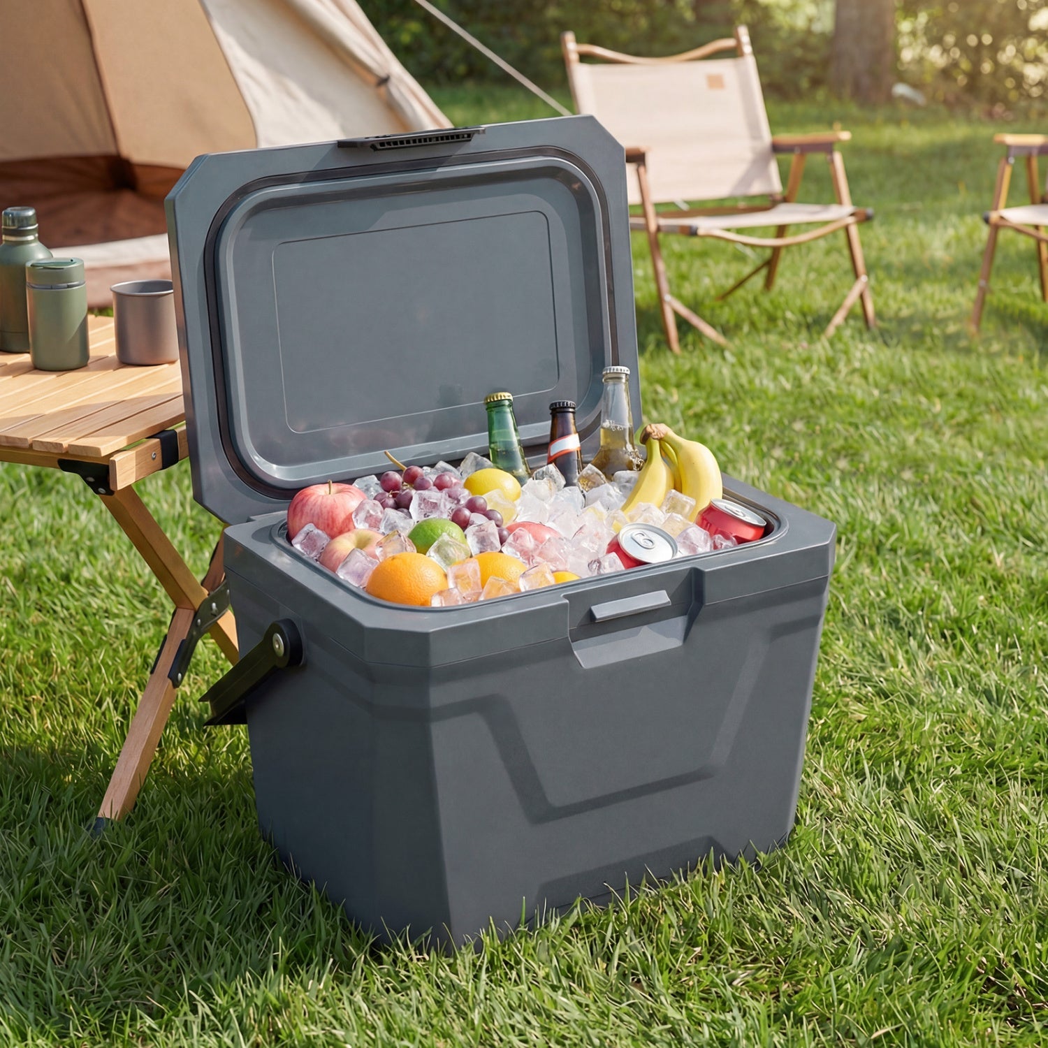 Insulated Portable Cooler Hard Shell Ice Chest with 2 Cup Holders - Energize Trek