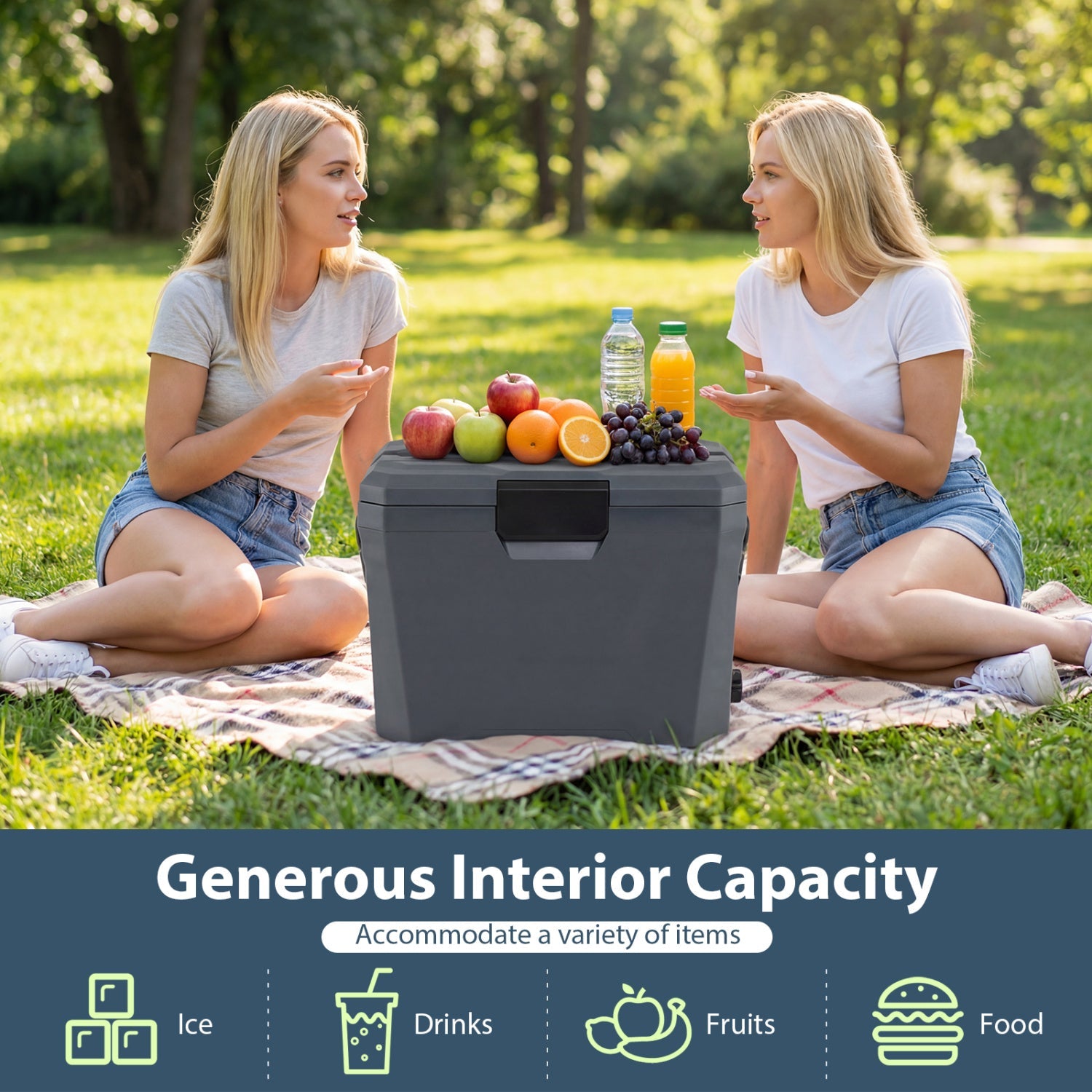 Insulated Portable Cooler Hard Shell Ice Chest with 2 Cup Holders - Energize Trek