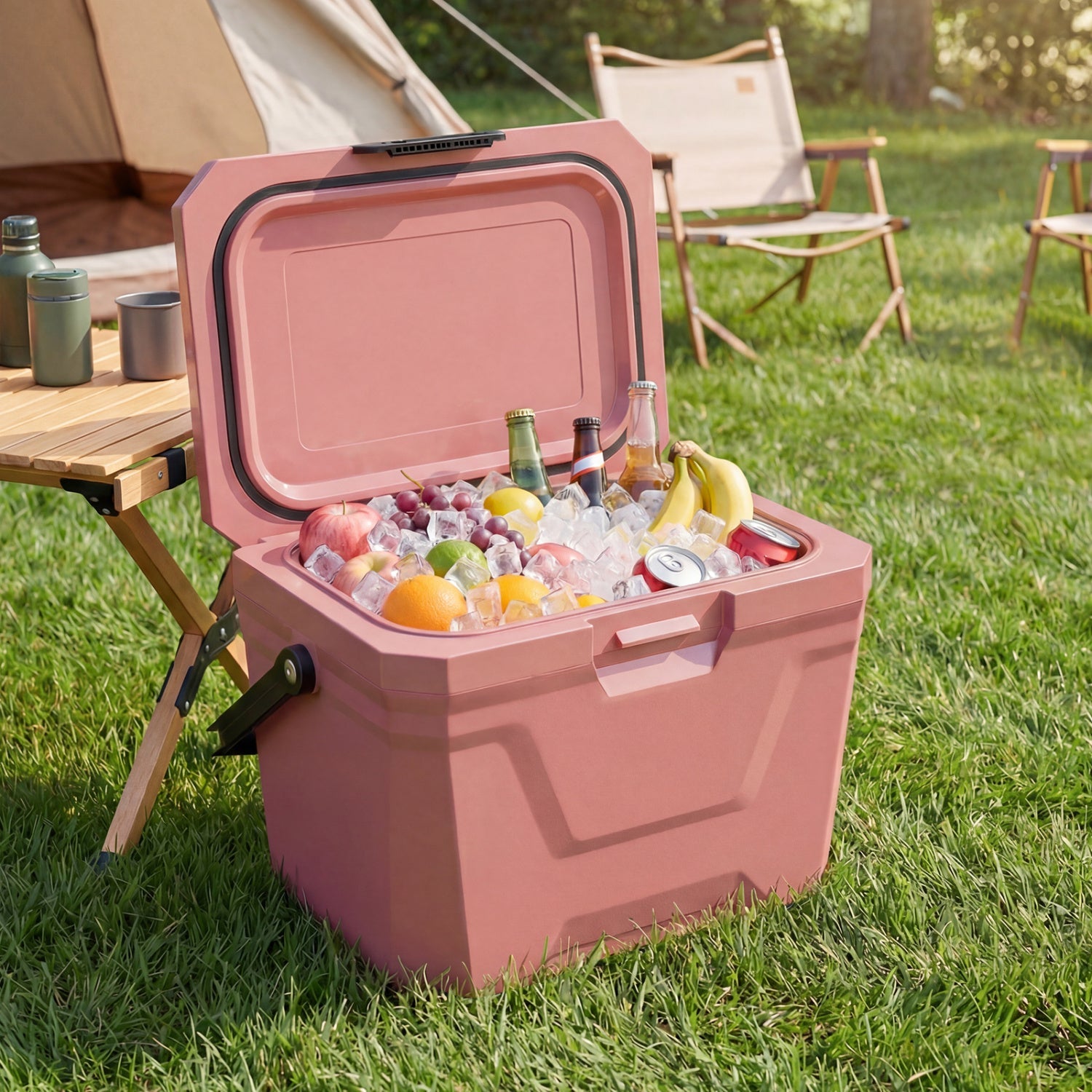 Insulated Portable Cooler Hard Shell Ice Chest with 2 Cup Holders - Energize Trek