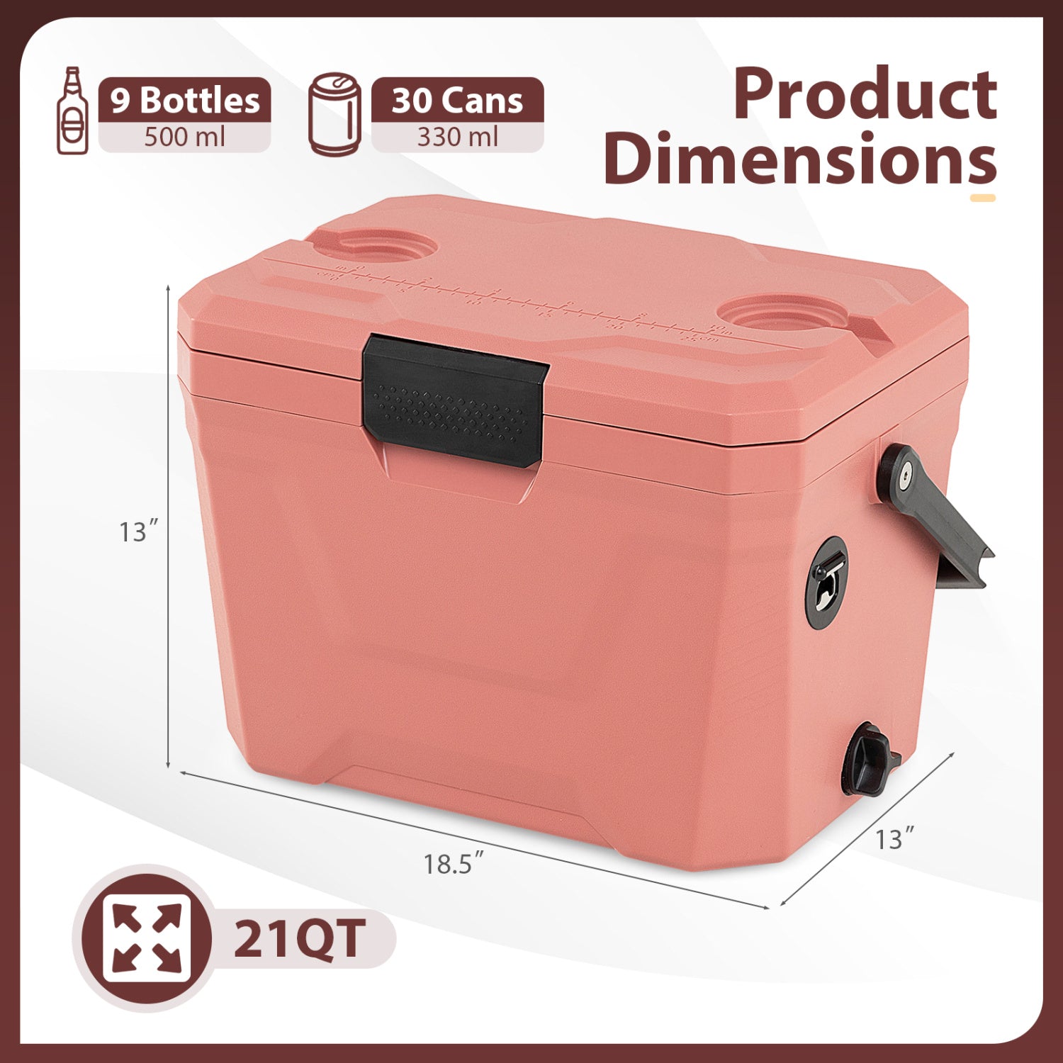 Insulated Portable Cooler Hard Shell Ice Chest with 2 Cup Holders - Energize Trek