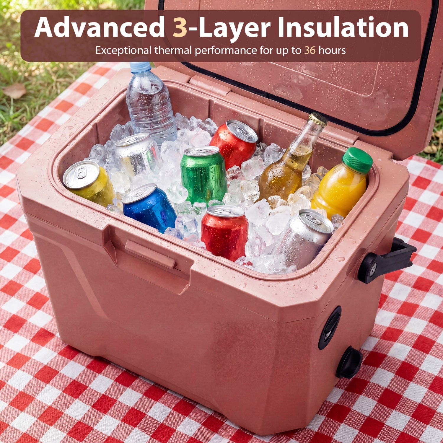 Insulated Portable Cooler Hard Shell Ice Chest with 2 Cup Holders - Energize Trek