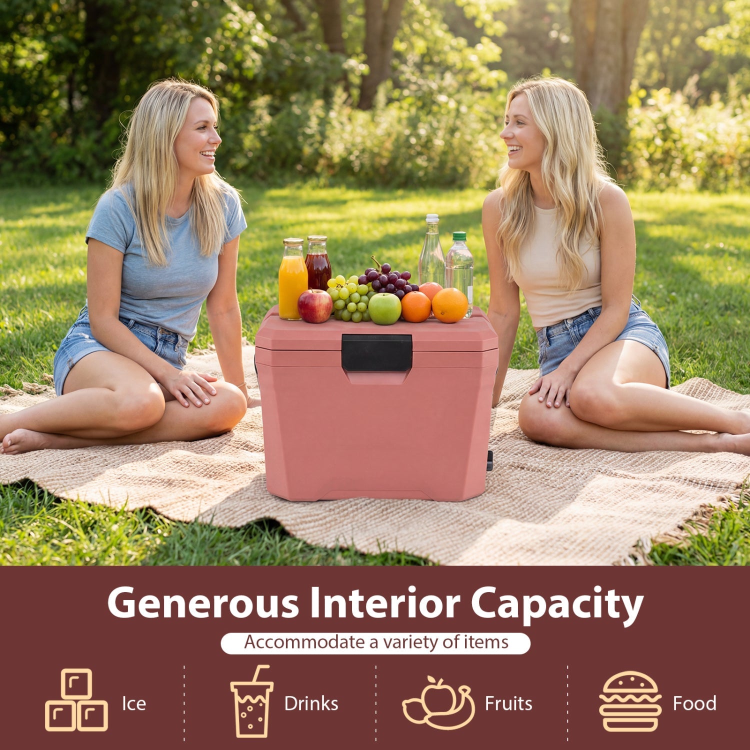 Insulated Portable Cooler Hard Shell Ice Chest with 2 Cup Holders - Energize Trek