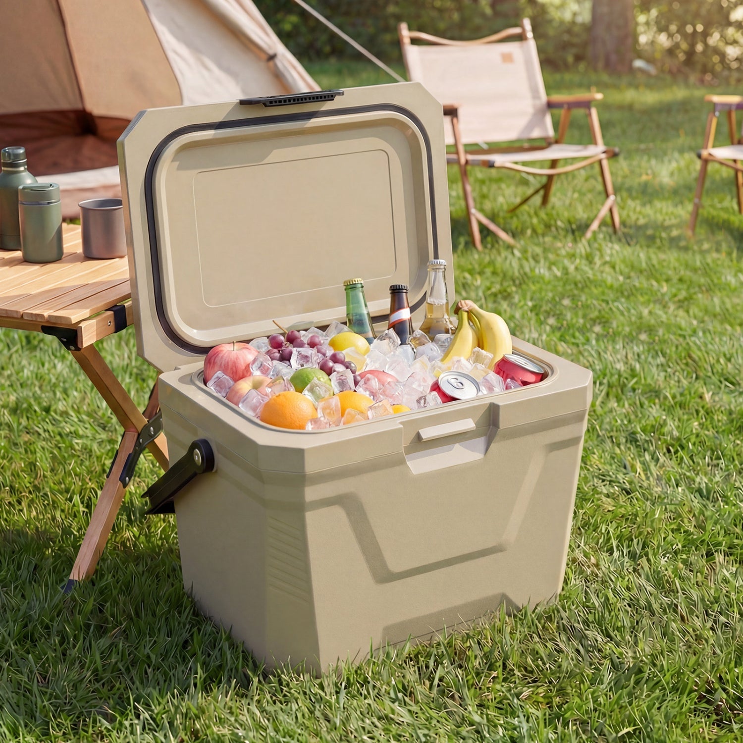 Insulated Portable Cooler Hard Shell Ice Chest with 2 Cup Holders - Energize Trek