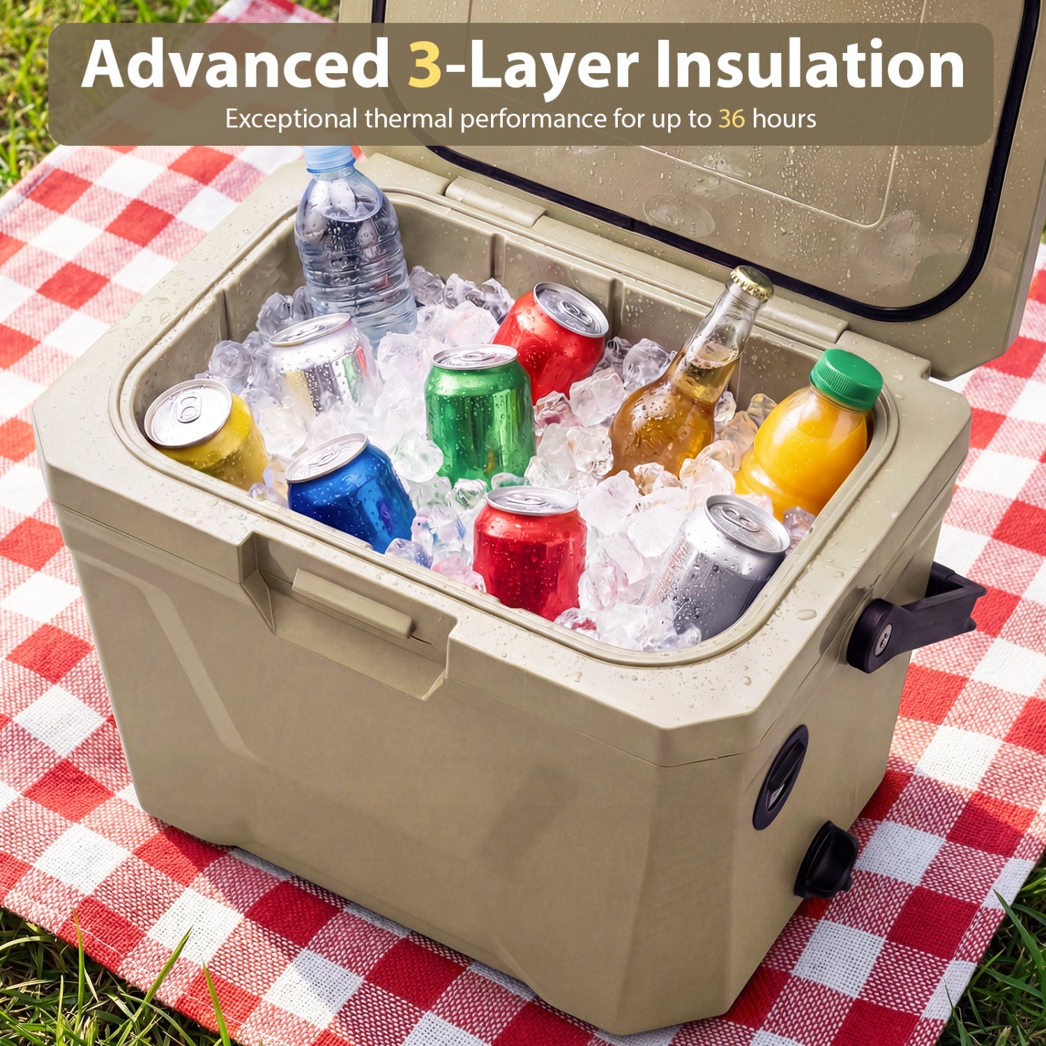 Insulated Portable Cooler Hard Shell Ice Chest with 2 Cup Holders - Energize Trek
