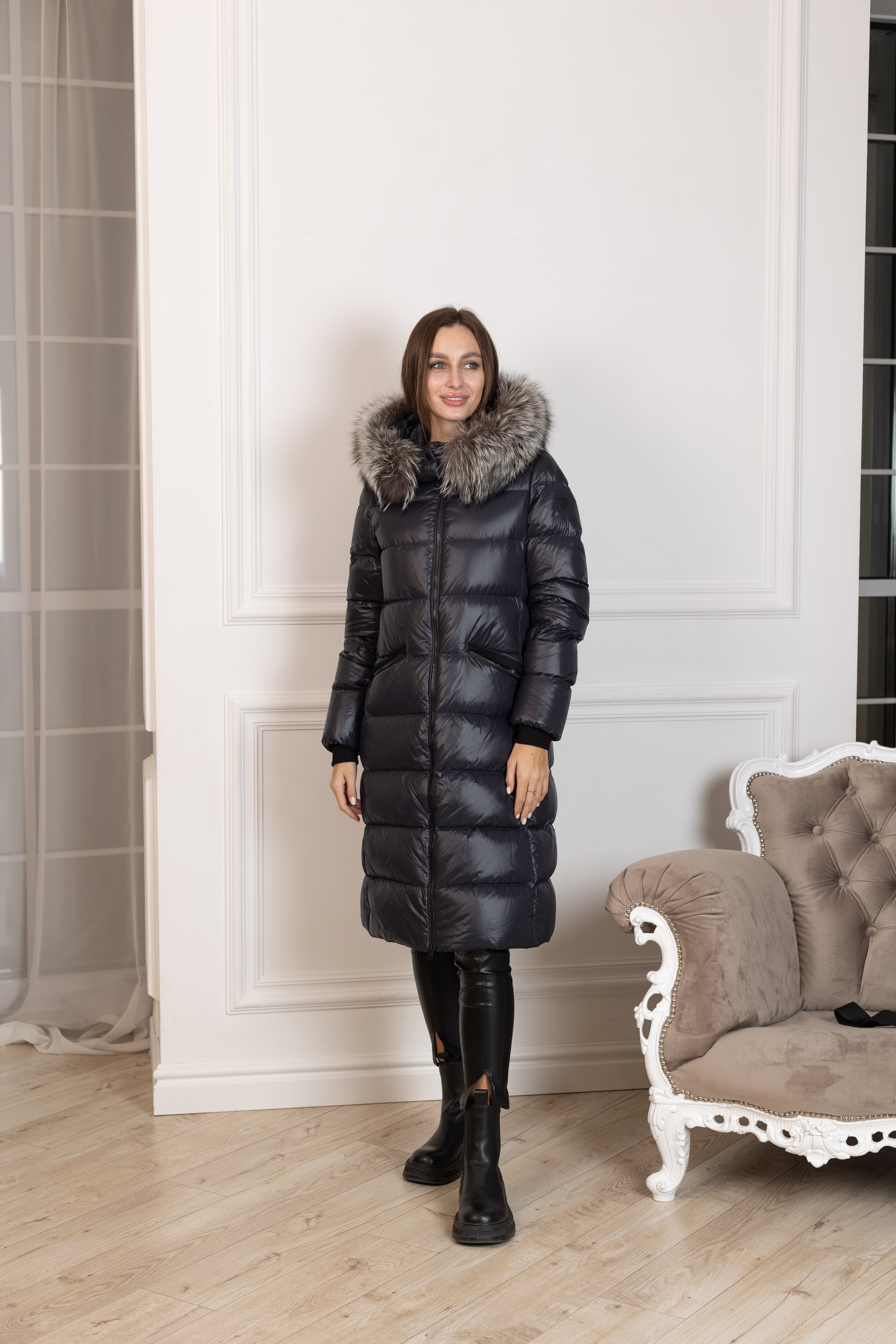 Genuine Silver Fox Fur Trim Down Fill Coat - Energize Trek