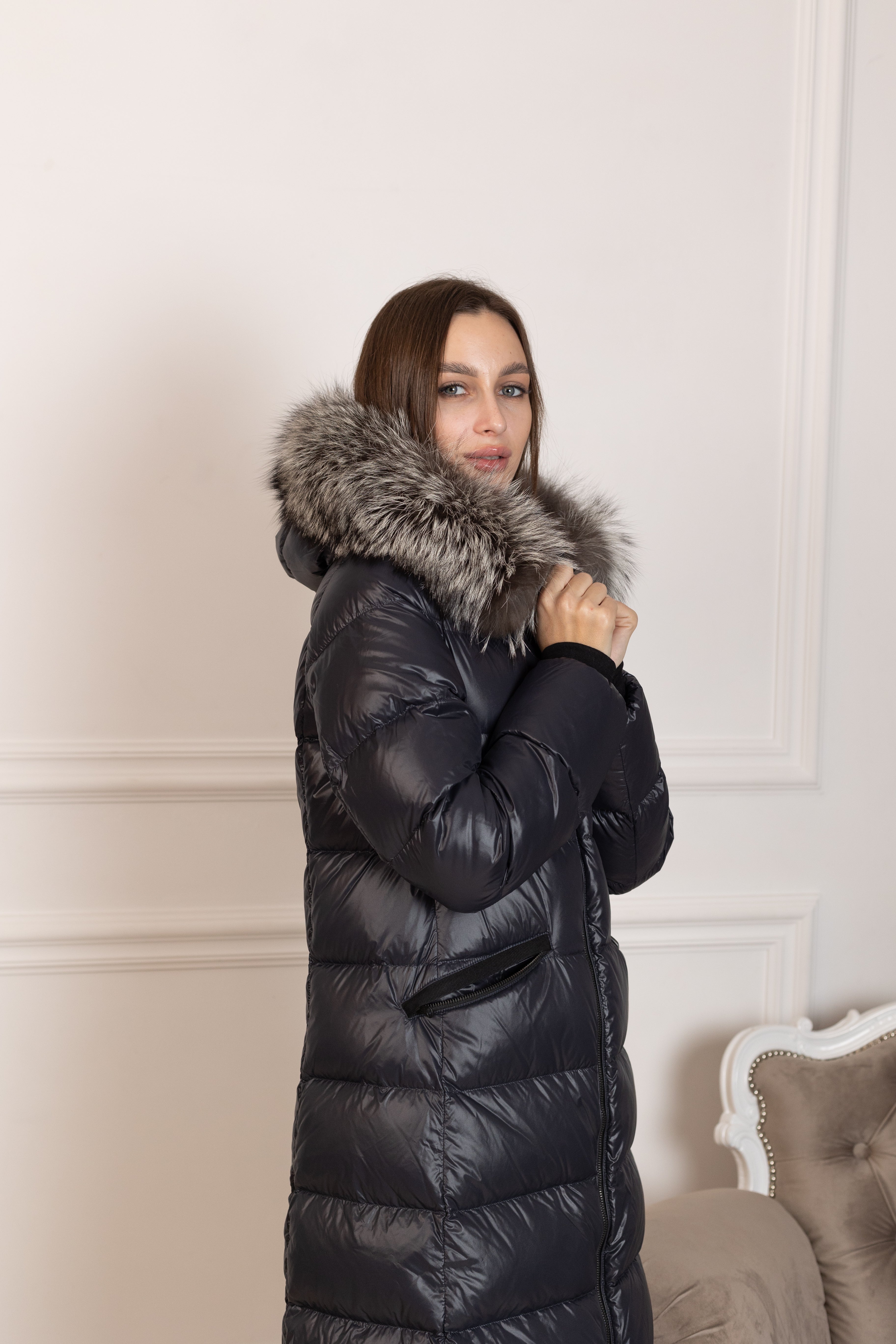 Genuine Silver Fox Fur Trim Down Fill Coat - Energize Trek