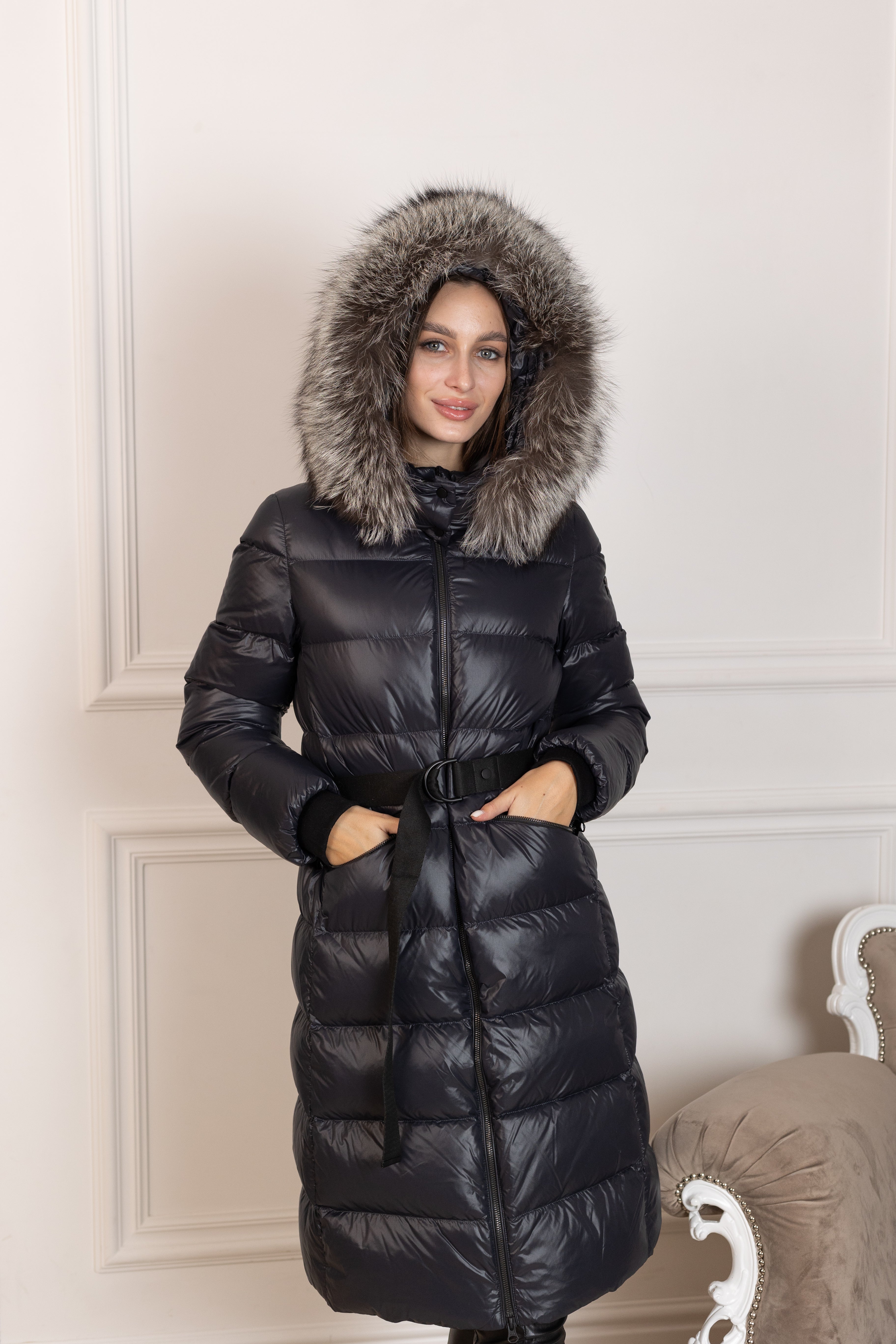 Genuine Silver Fox Fur Trim Down Fill Coat - Energize Trek