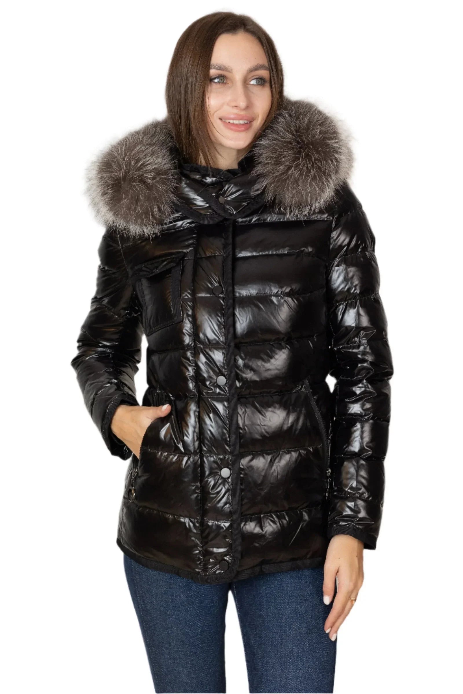 Genuine Silver Fox Fur Lightweight Down Fill Coat - Energize Trek