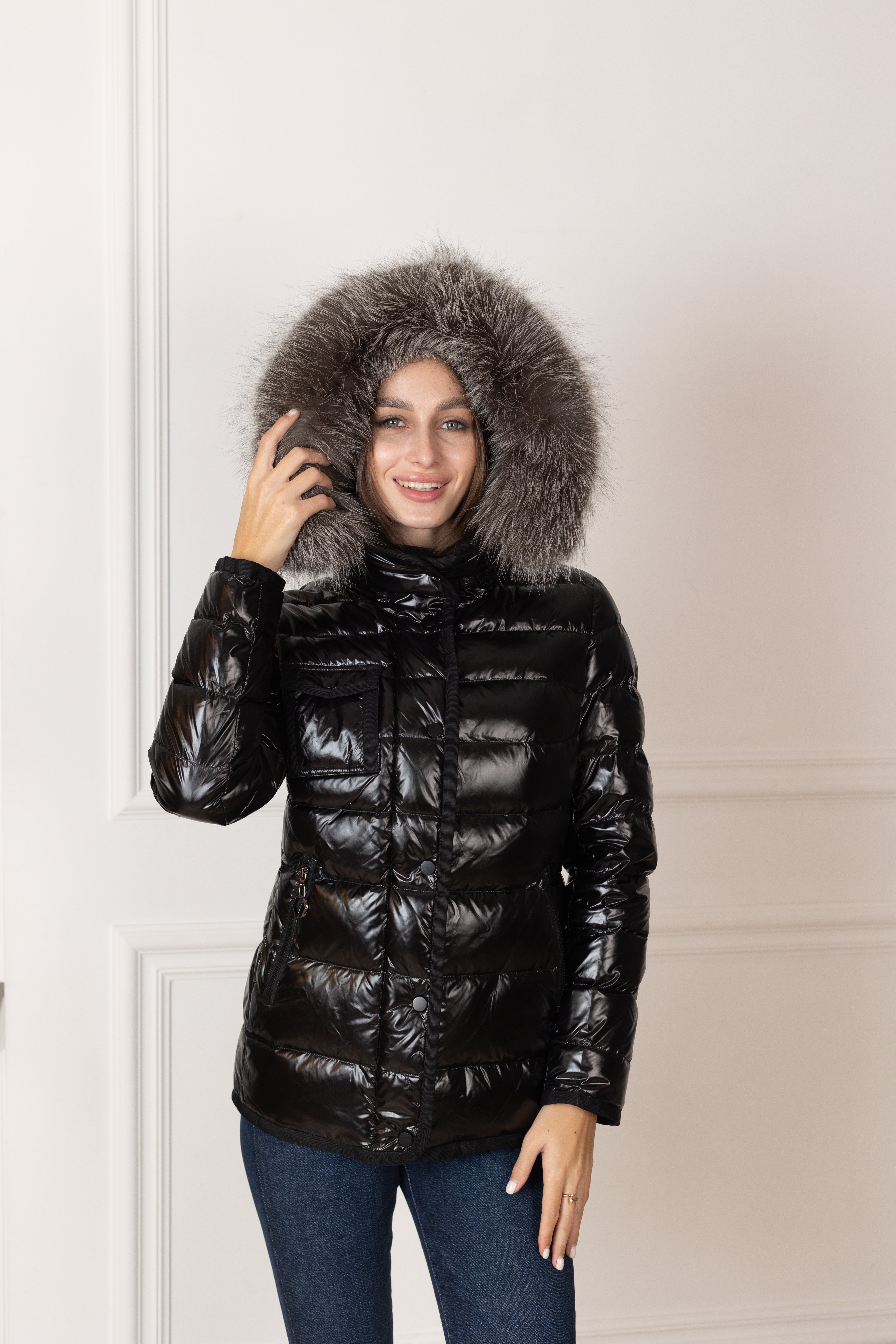 Genuine Silver Fox Fur Lightweight Down Fill Coat - Energize Trek
