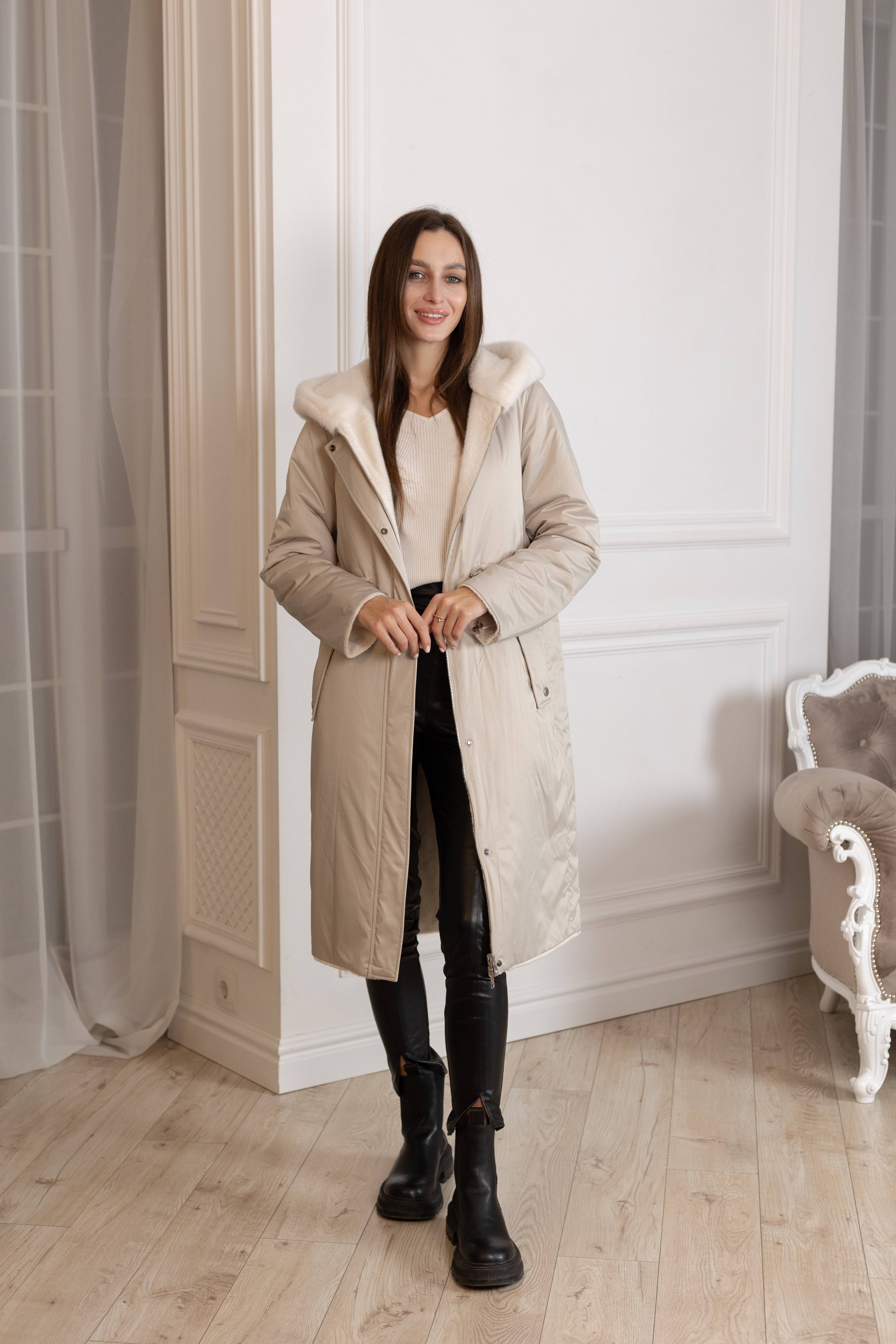 ⇆ Reversible Faux Alpaca Satin Hooded Coat - Energize Trek