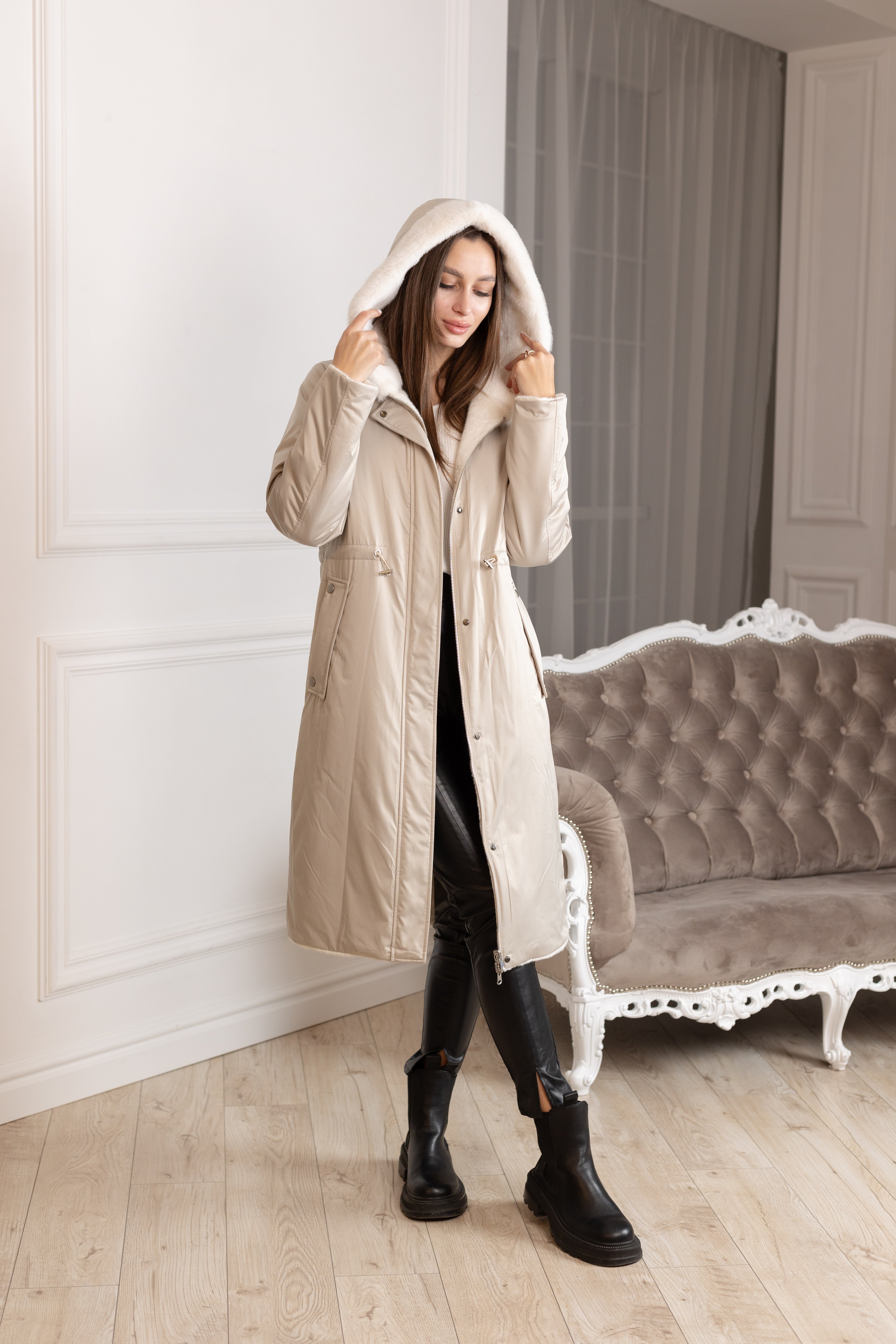 ⇆ Reversible Faux Alpaca Satin Hooded Coat - Energize Trek