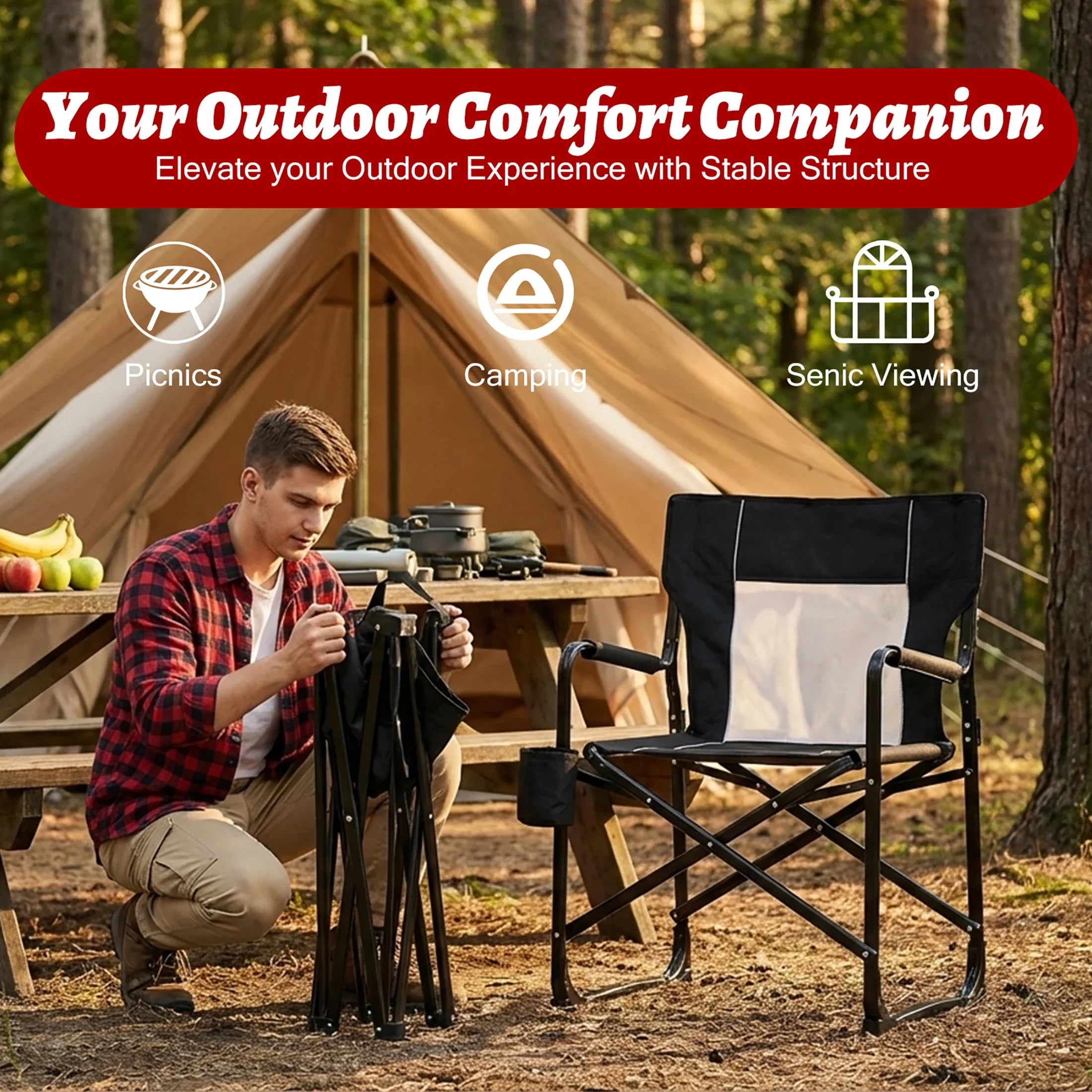 JHK Outdoor Folding Rocking Chair Portable Camping Patio Lounge - Energize Trek