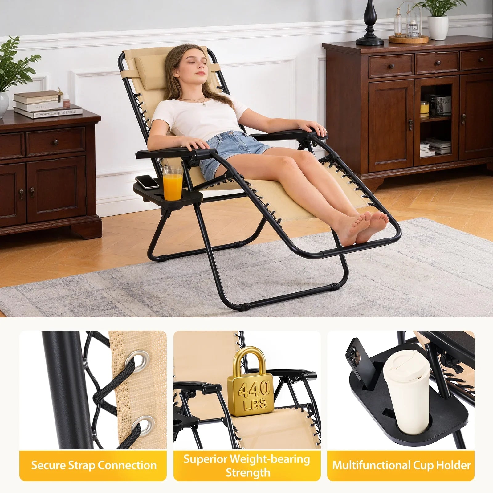 JHK Zero Gravity Recliner Chairs 2 With Cup Holder Trays - Energize Trek