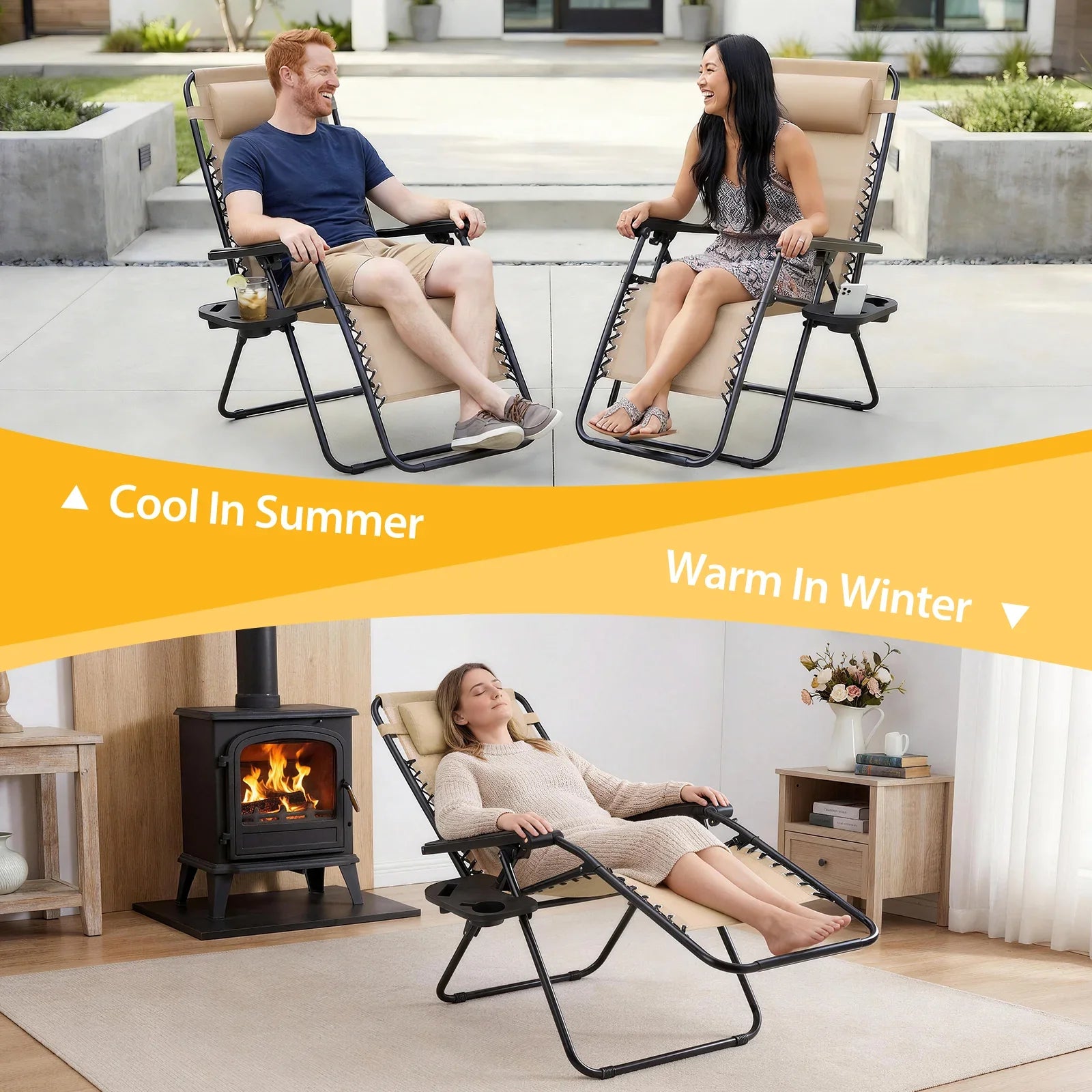 JHK Zero Gravity Recliner Chairs 2 With Cup Holder Trays - Energize Trek