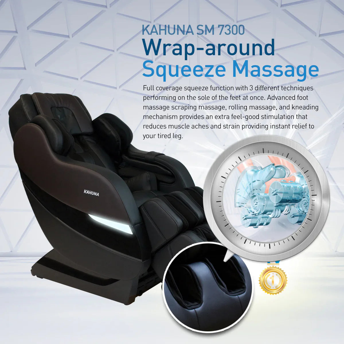 Kahuna Chair Dios-7300 Massage Chair 7D Dual Core Air Roller SL-track with 3D Calf Kneading - Energize Trek